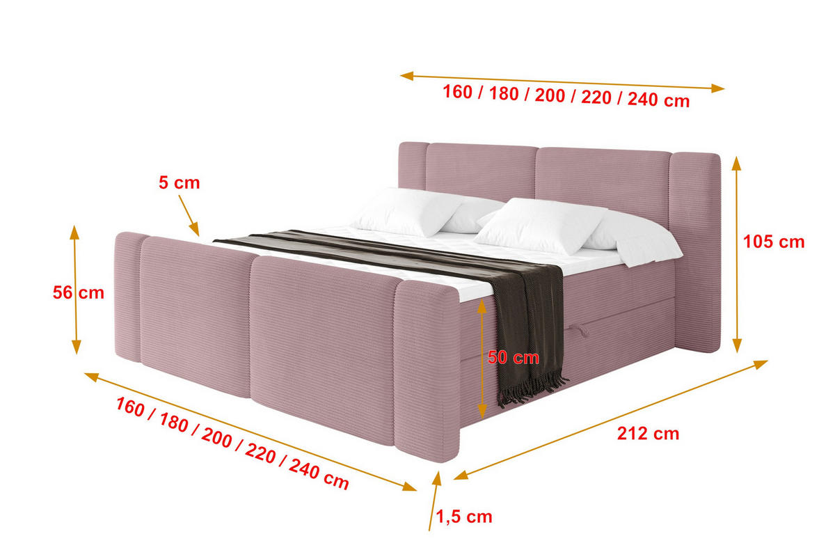 BOXBETT mit Matratze H3 - EVON Zanozek - 120x200 cm Rosa - Rosa, Holzwerkstoff (120/200cm) - ALTDECOR