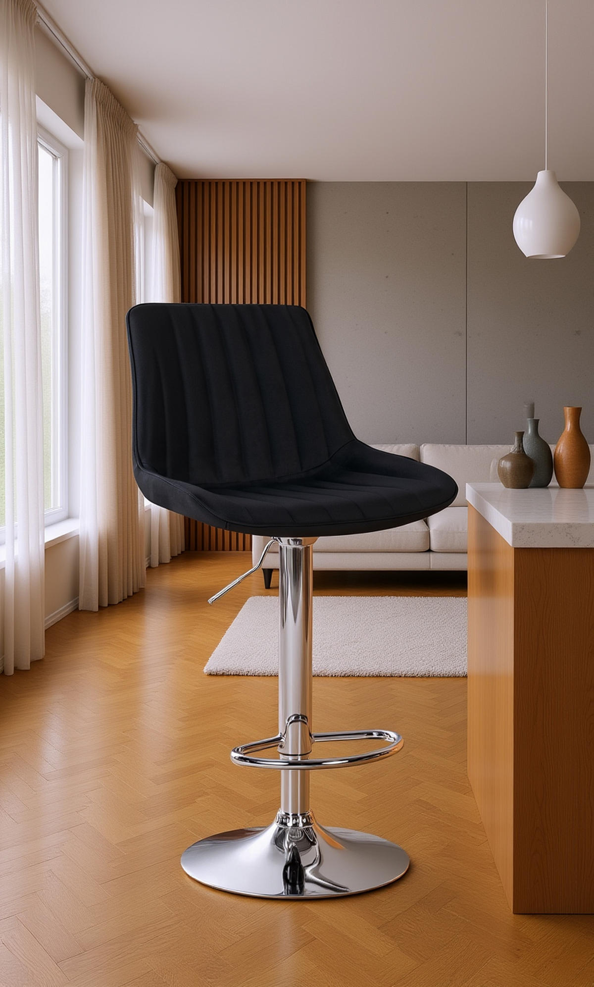 BARHOCKER Tolor Stoff chrom schwarz - Chromfarben/Schwarz, Textil/Metall (49.5/112/50cm) - TPFLiving