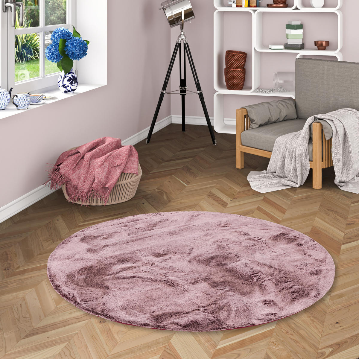 FELLTEPPICH LUXUS SUPER SOFT PLUSH RUND - Beere, Textil (120/120cm) - Pergamon