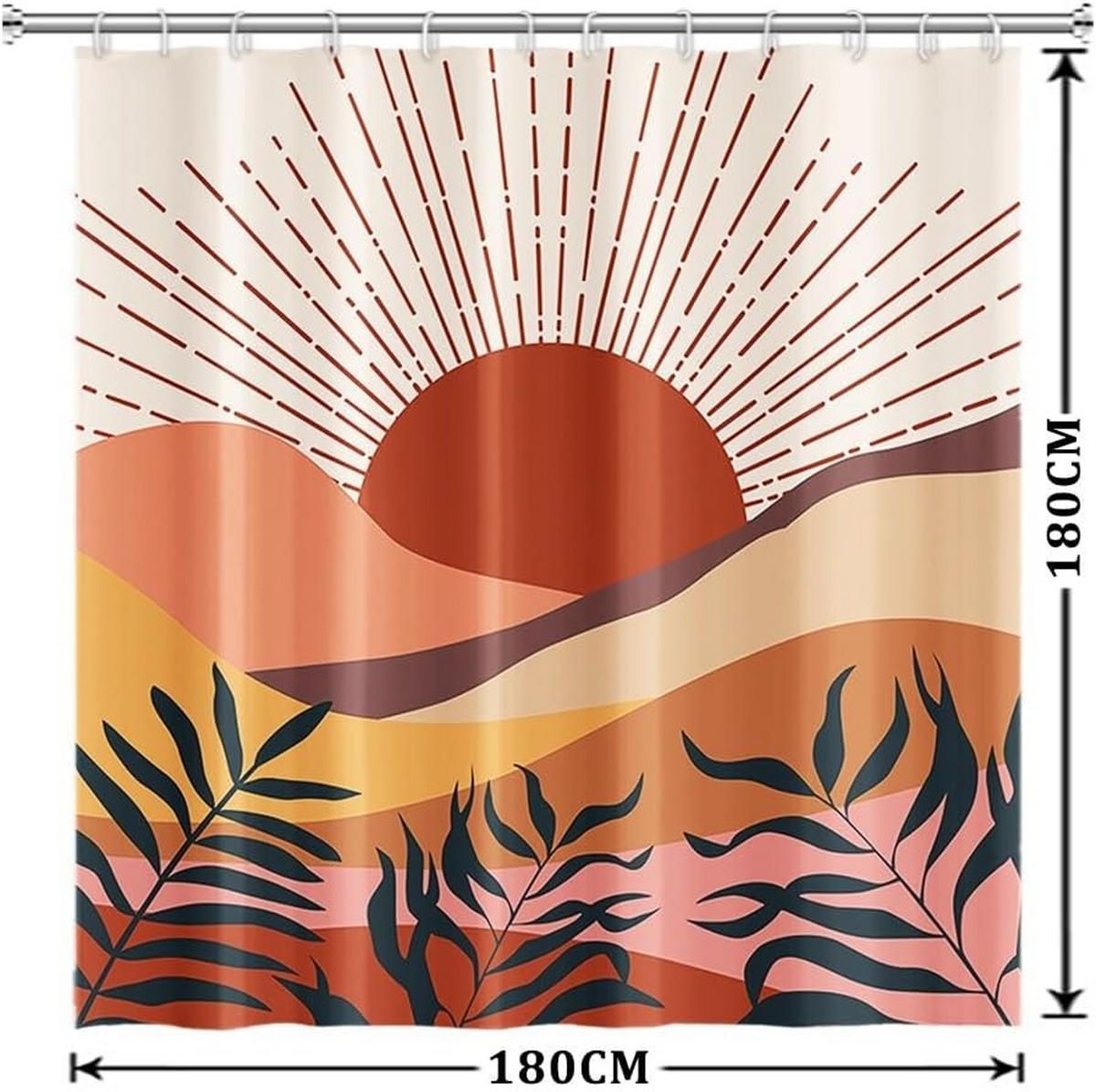 DUSCHVORHANG schimmelresistent Terrakotta Blätter Blau abstrakt Landschaft Orange Badewanne Stoff waschbar wasserdicht - Multicolor, Textil (180/1cm) - MCBOSON