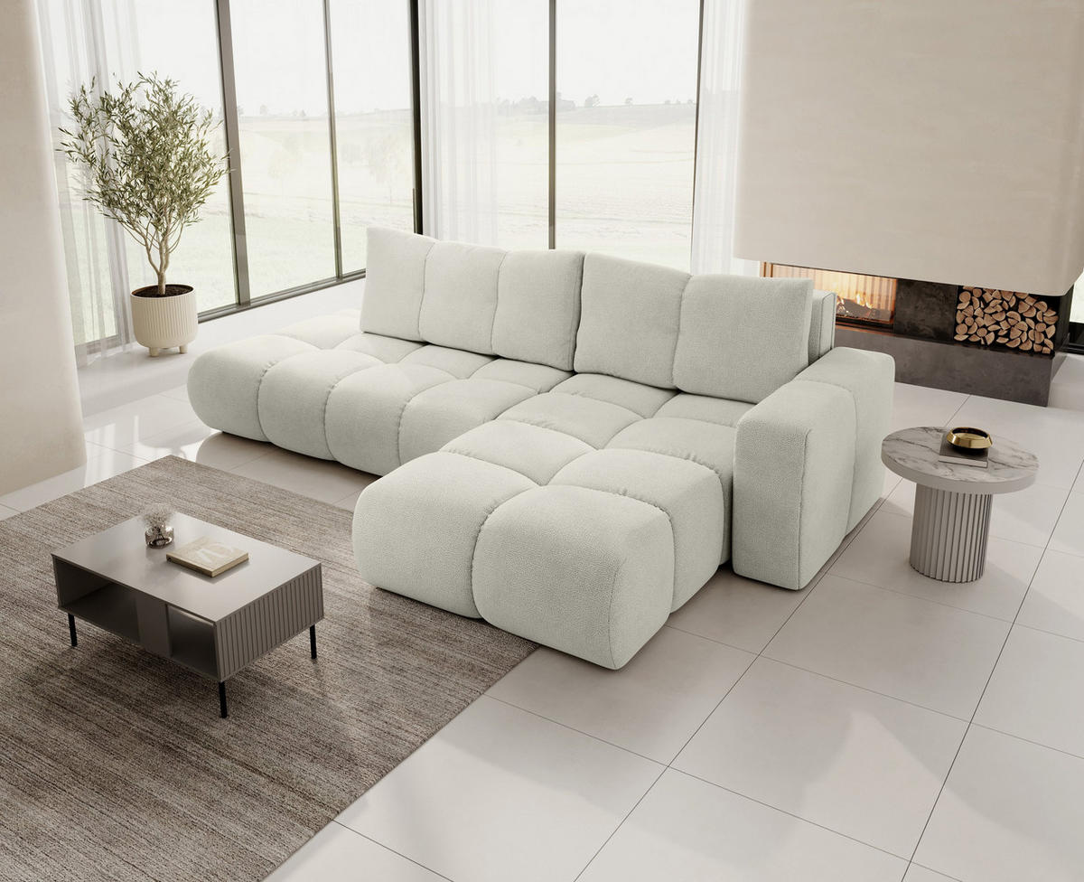 ECKSOFA DUCA R-S Grau Chenille mit Schlaffunktion - Creme, Holz (266.5/266.5cm) - MASSENO