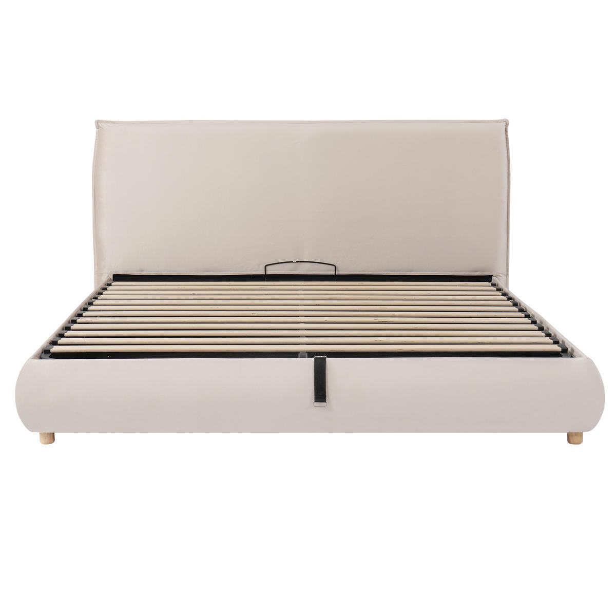 POLSTERBETT Creme Samt 180x200 Hydraulik Stauraum Massivholz - Creme, Textil (180/200cm) - FLIEKS