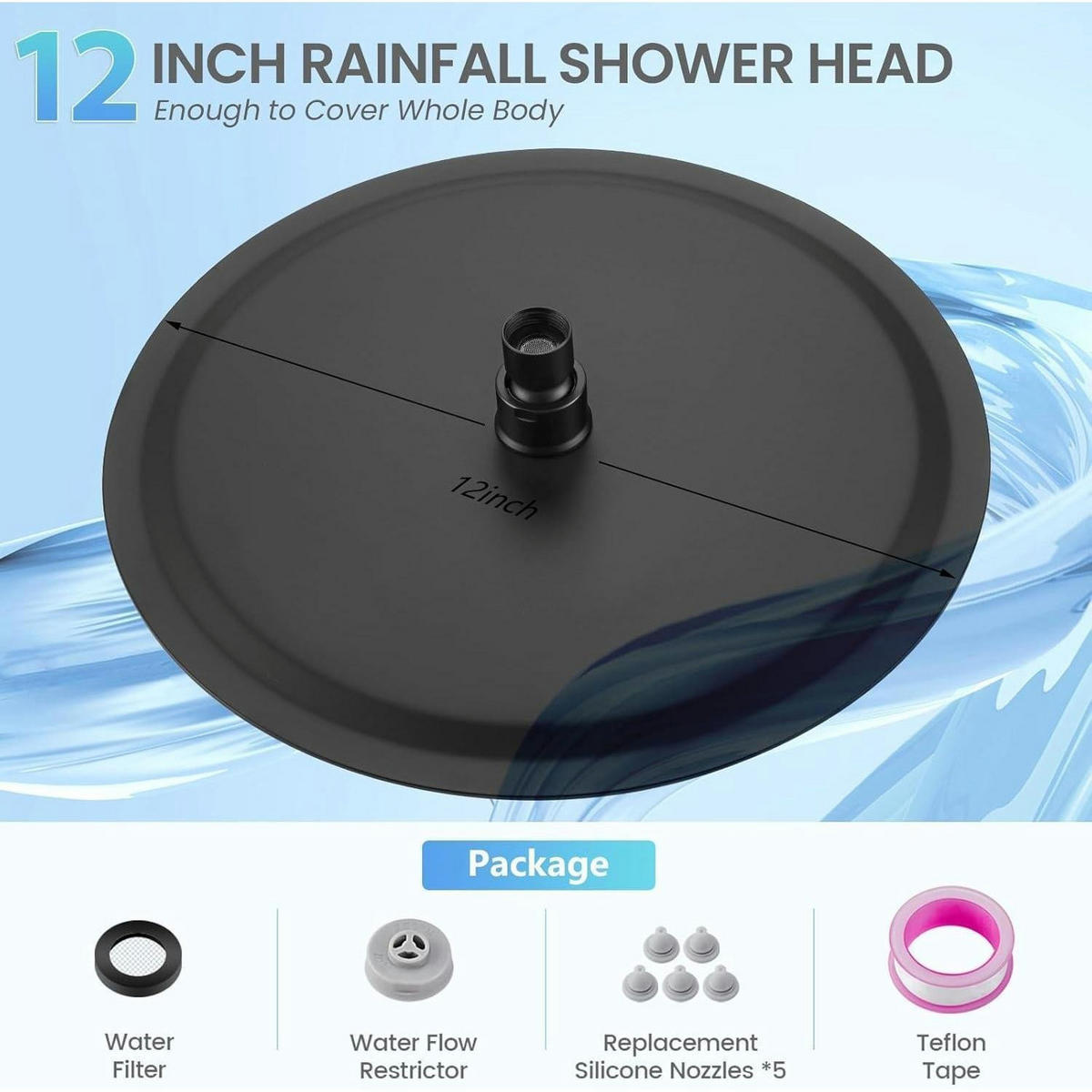 REGENDUSCHE 30 cm Matt Schwarz Edelstahl 304 Wassersparend - Schwarz, Metall (30.5/12.7/30.5cm)