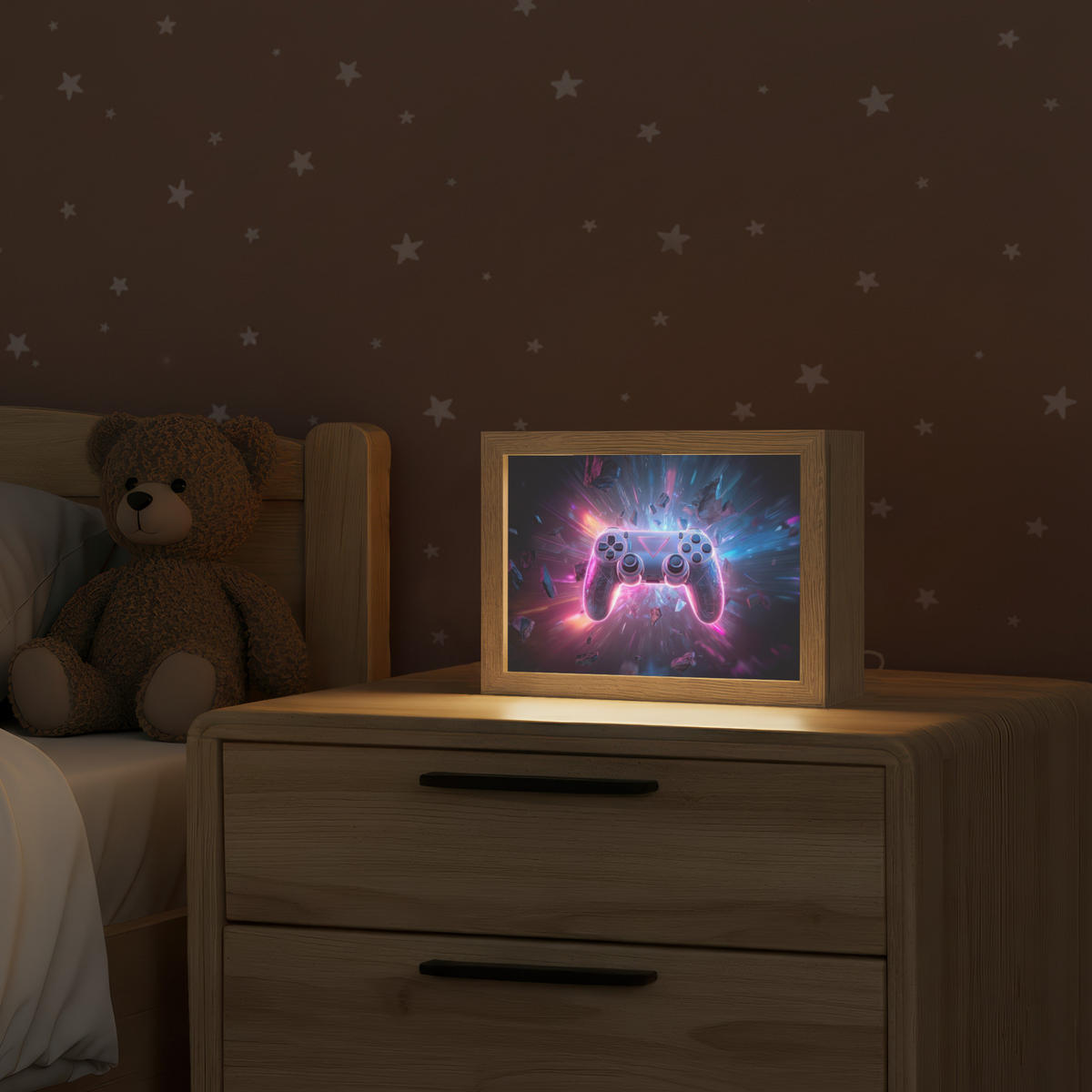 NACHTTISCHLAMPE Controller - Neon - Explosion - Abstrakt 20x15 cm - Violett, Holzwerkstoff (8/20/15cm)