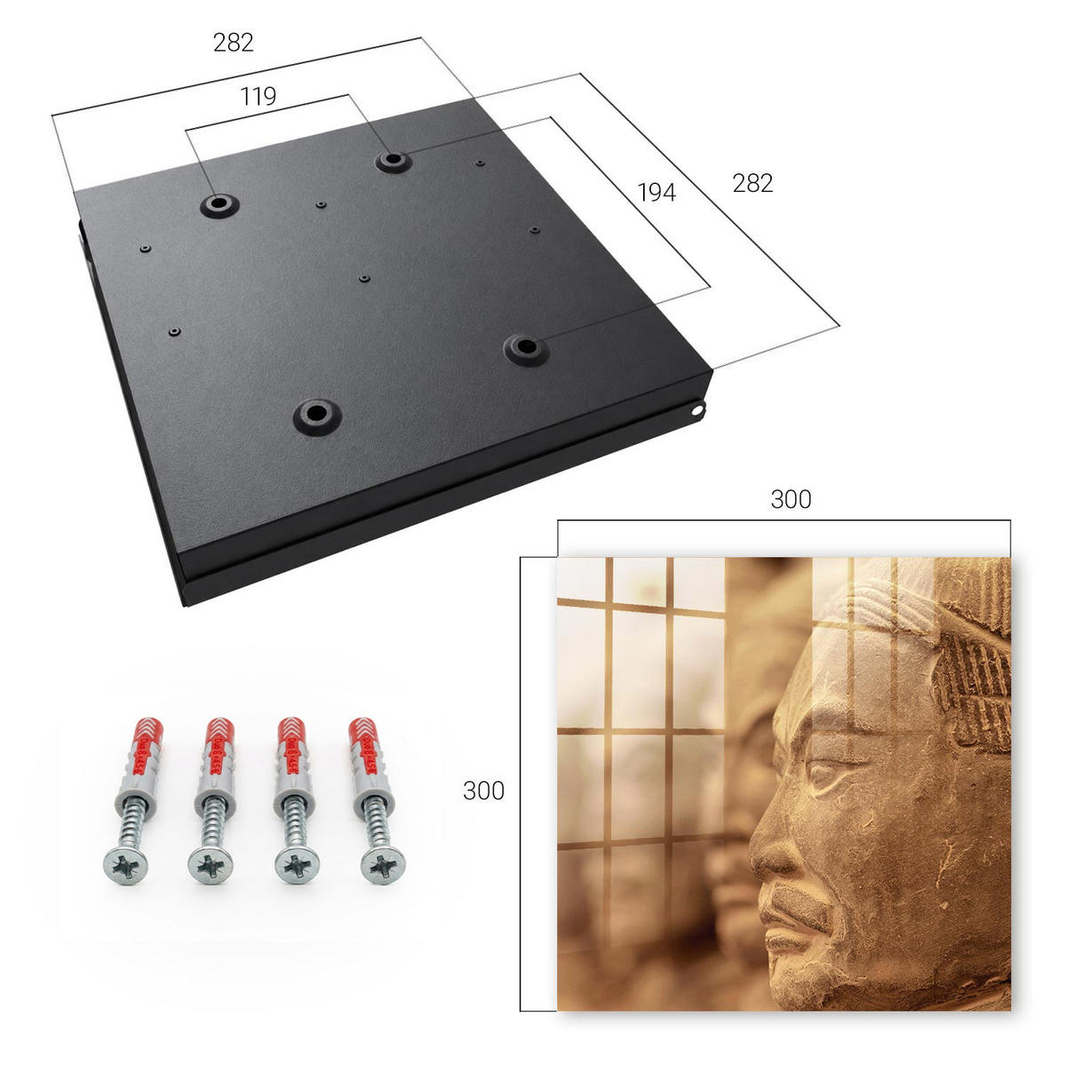 SCHLÜSSELBOX Schwarz 30x30 cm- Türöffnung nach rechts - Historische Skulptur - Beige, Metall (30/30/5cm) - TULUP