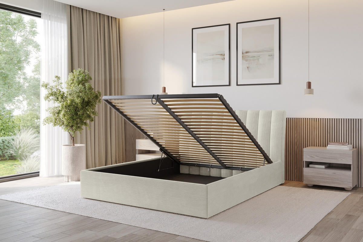POLSTERBETT mit Bettkasten und Lattenrost, Boxbett ohne Matratze - ILAN 180x200 Creme - Creme, Holzwerkstoff/Textil (180/200cm) - ALTDECOR