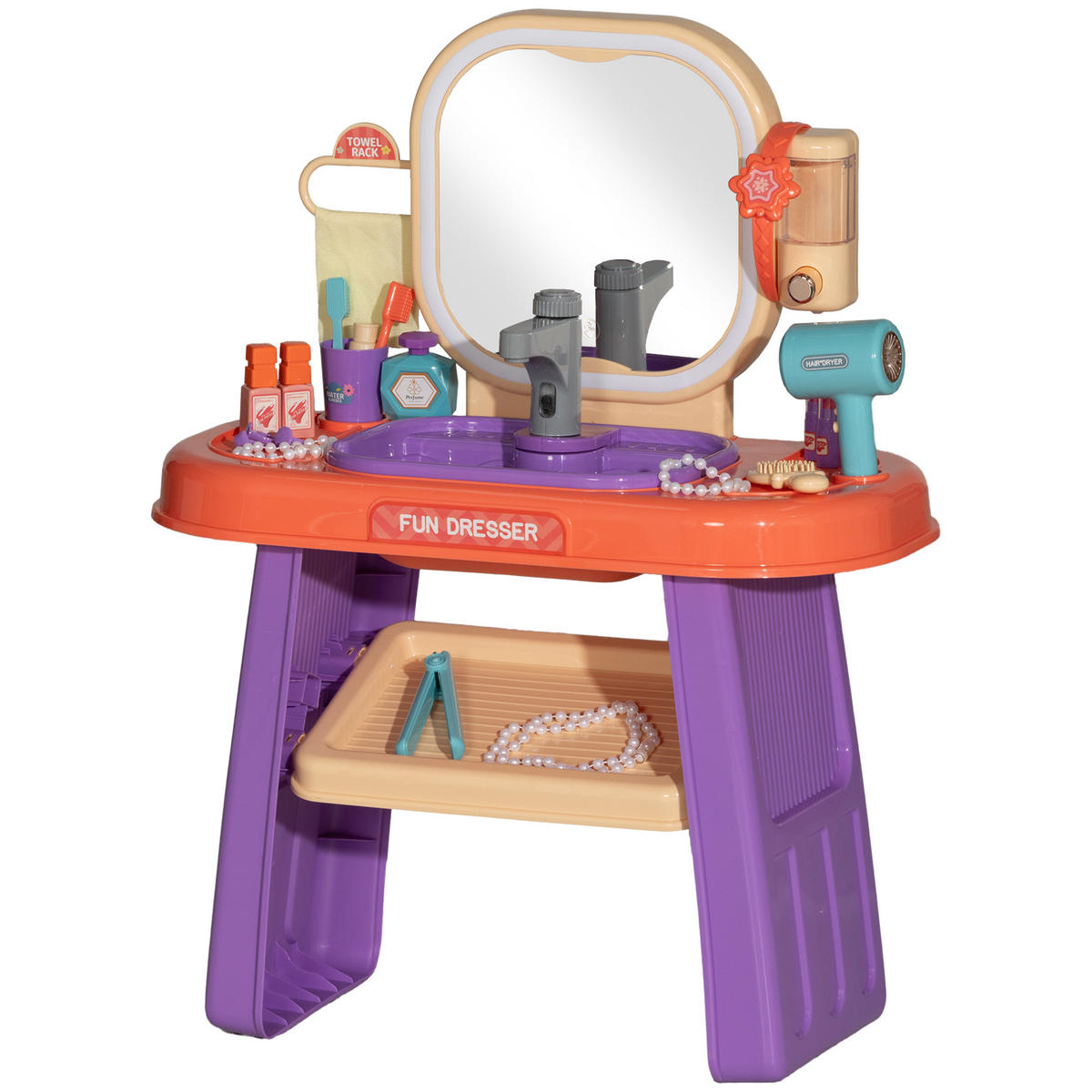 KINDERFRISIERTISCH DE-10500 mit LED-Spiegel & Musik Lila - Violett, Kunststoff (55/71/29cm) - ComfortXL