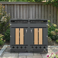 MÜLLTONNENBOX Klappdeckel 2 Türen Holzoptik vertikal - Grau, Metall (132/118.5/80cm) - LEBENLANG