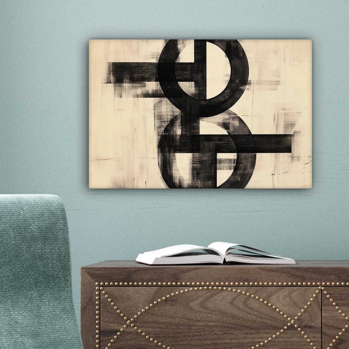 LEINWANDBILD Kreise - Balken - Schwarz - Abstrakt Deko Schlafzimmer 30x20 cm - Schwarz, Textil (30/20cm) - MuchoWow