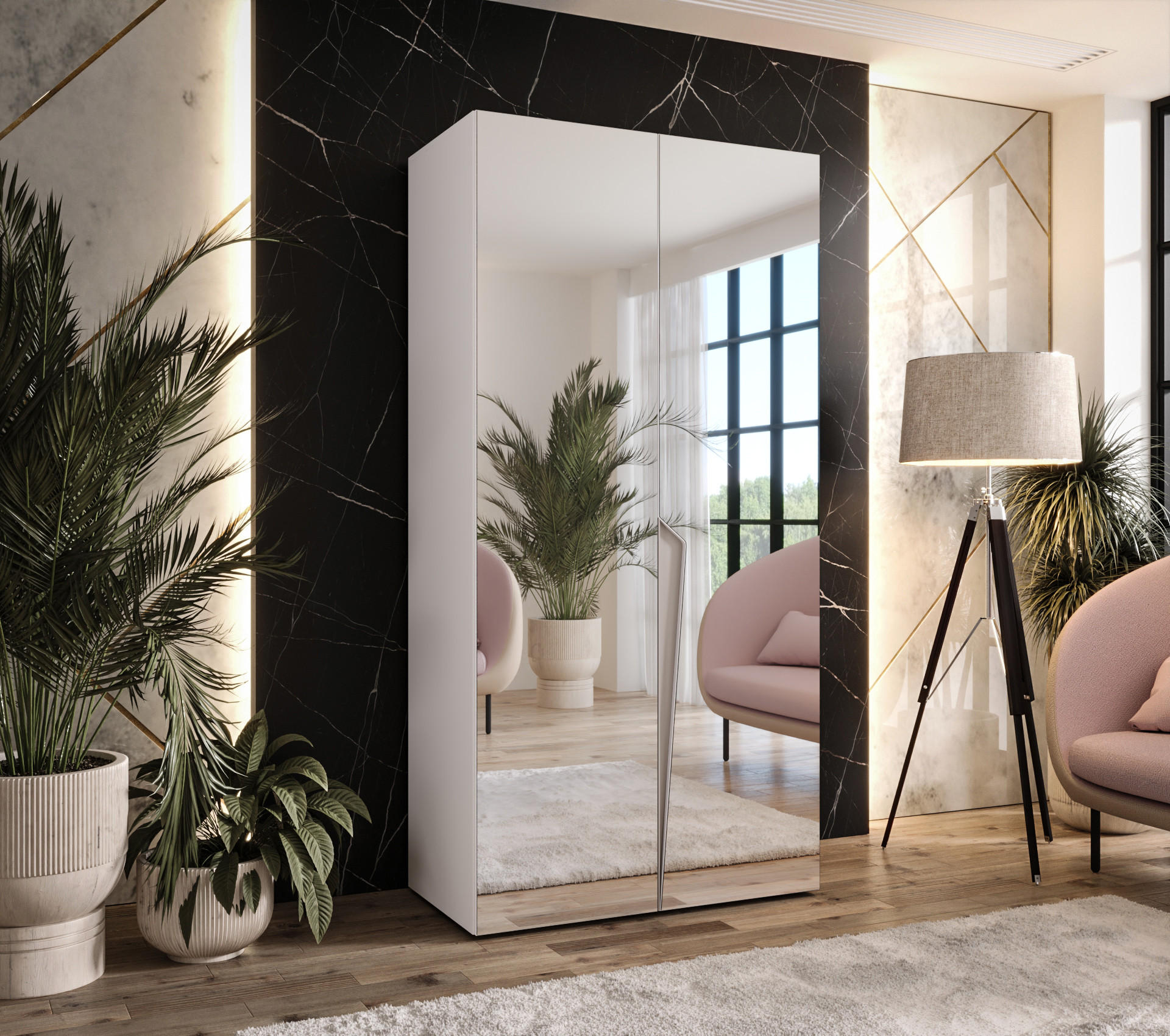 DREHTÜRENSCHRANK 202/100/52 2-türig - Beige/Weiß, Holz/Metall (100/202/52cm) - Abiks Möbel