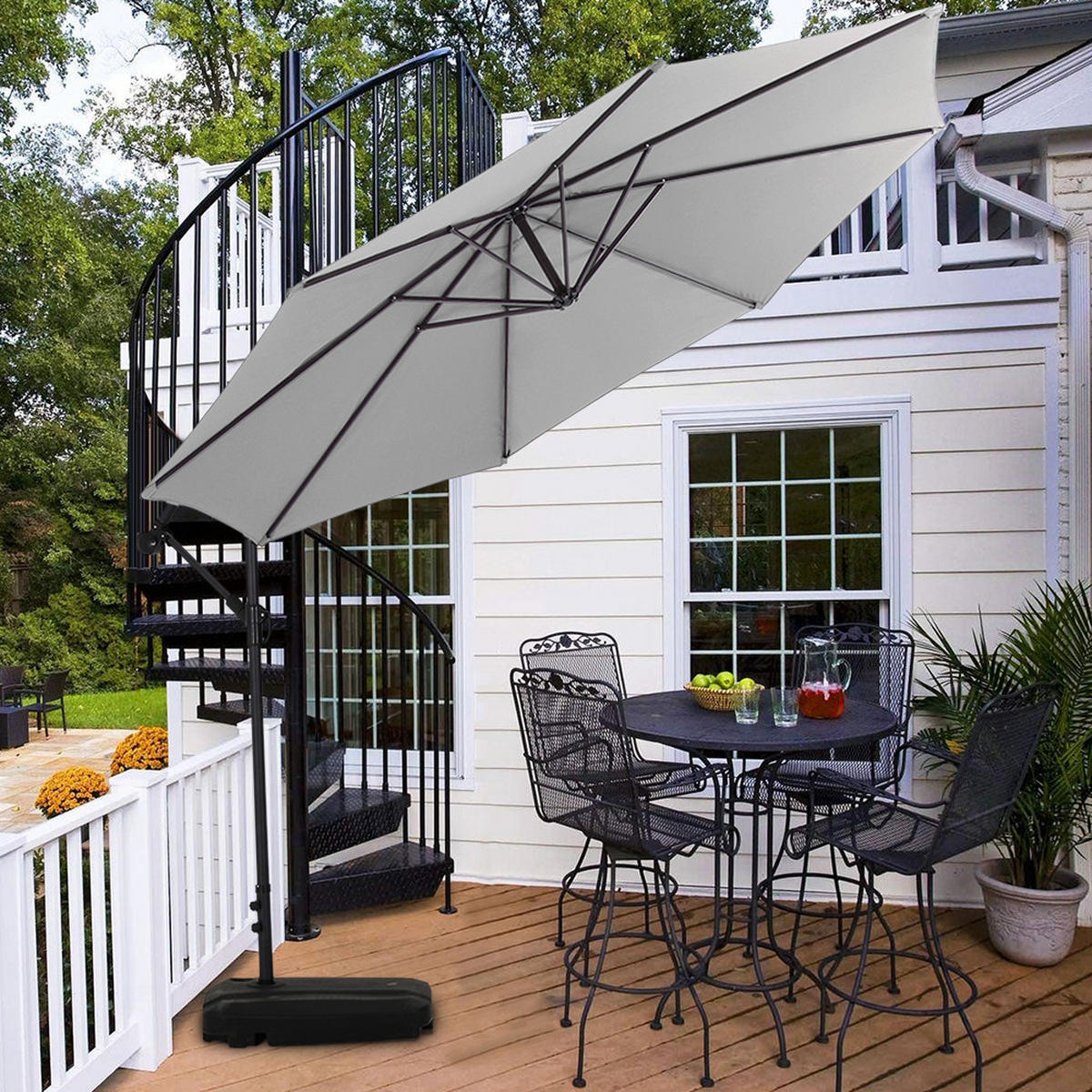 AMPELSCHIRM aus Polyester Metall in Hellgrau wetterfest standfest drehbar 360° neigbar 60° 3 x 2.6m - Grau, Metall (260/50cm) - Livingandhome