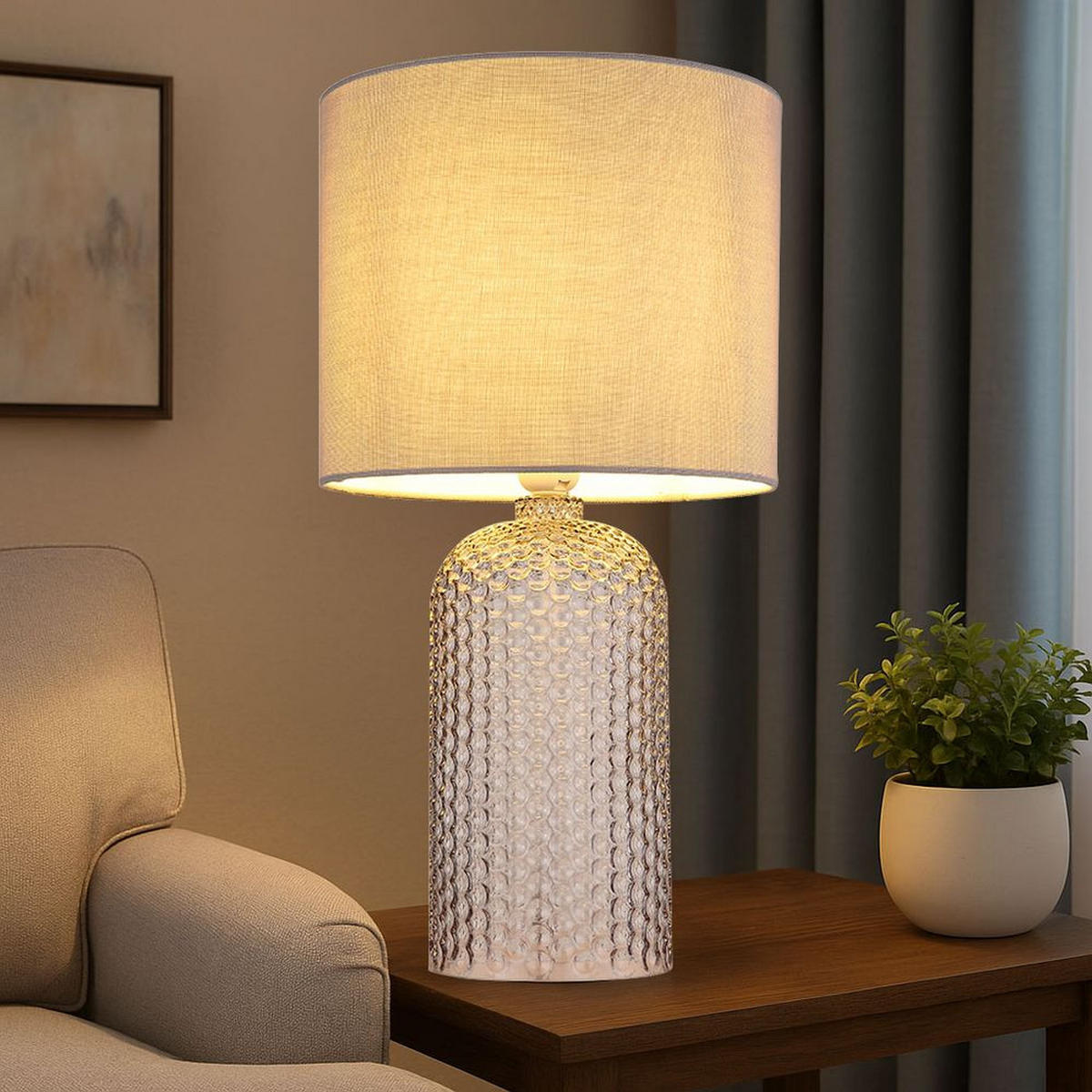 TISCHLEUCHTE SOFIA Grau Glas Textil - Grau, Glas (26.5/26.5/50cm) - Globo Lighting