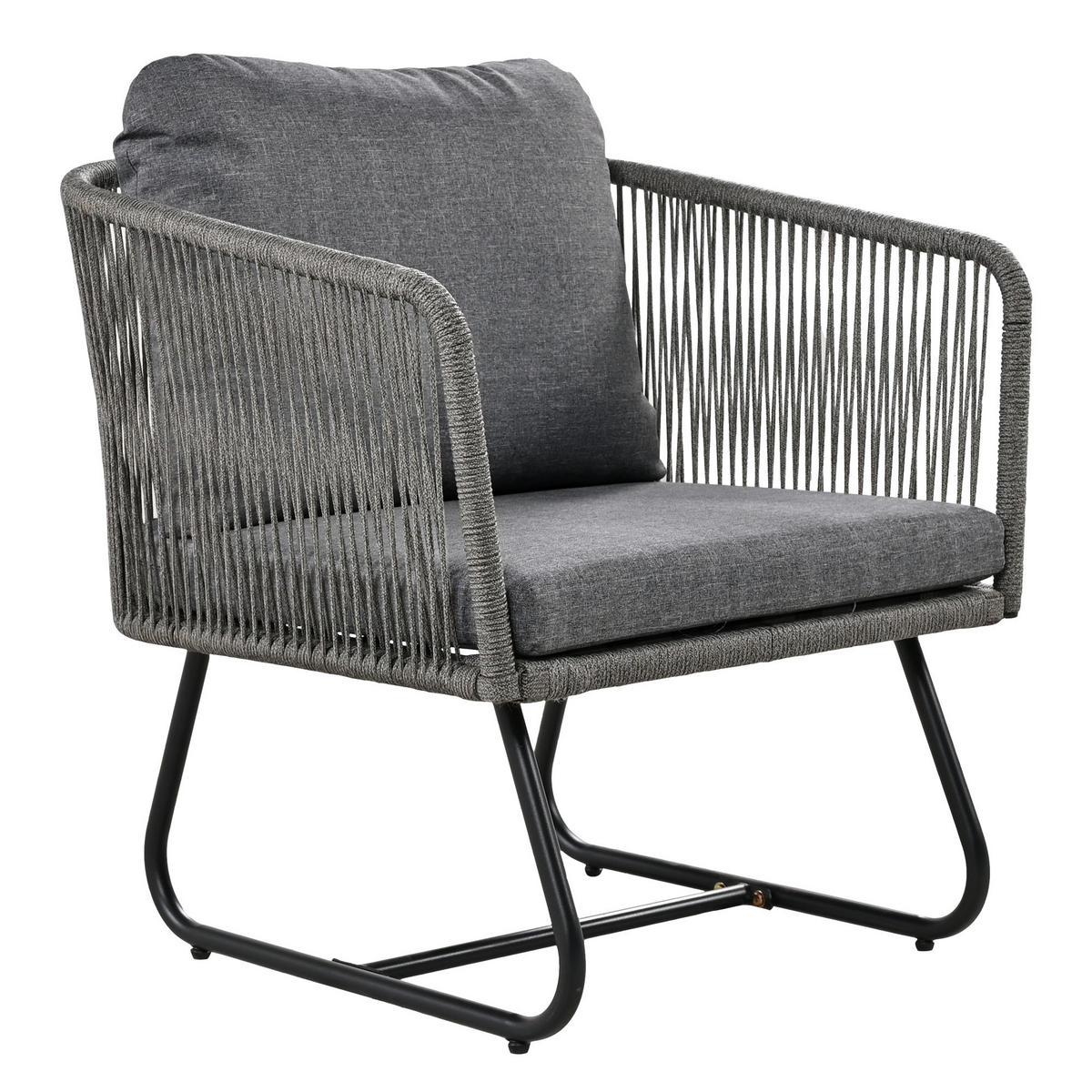 GARTEN Lounge Set 5teilig mit verzinktem Eisenrahmen grauem Seil Glastisch verstellbaren Füßen und Kissen Grau - Grau, Metall - FLIEKS