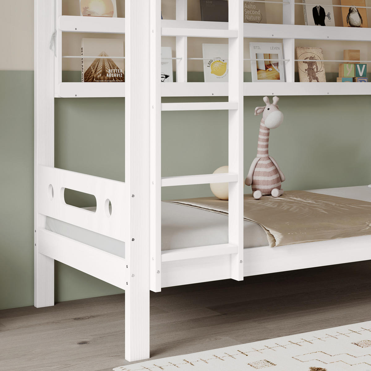 ETAGENBETT 90x200 cm Regal Leiter Stauraum - Weiß, Holz (90/200cm) - LEBENLANG