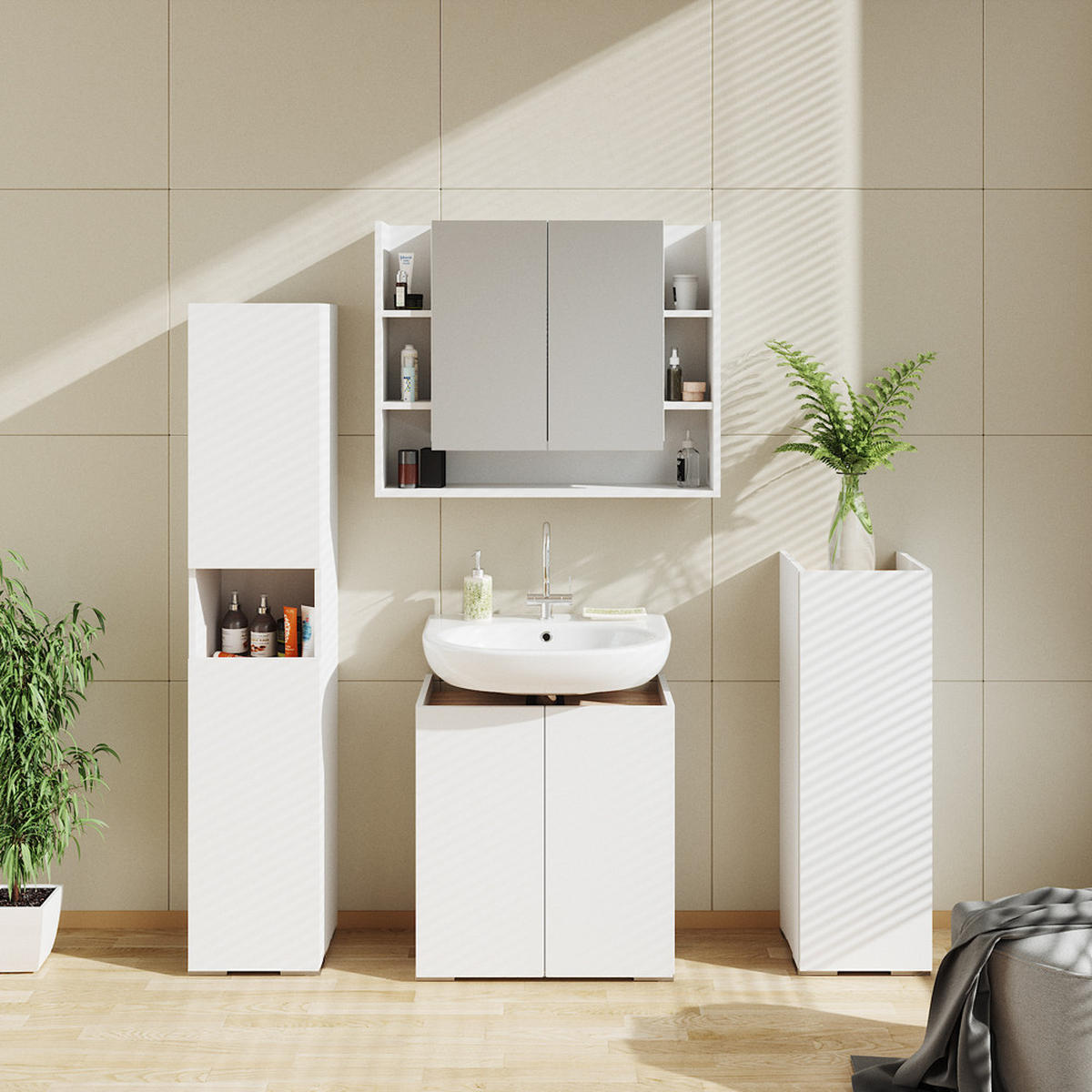 BADSPIEGELSCHRANK Elira Weiß 80.2 x 64 cm - Weiß, Holzwerkstoff (80.2/64/21.2cm) - Vicco