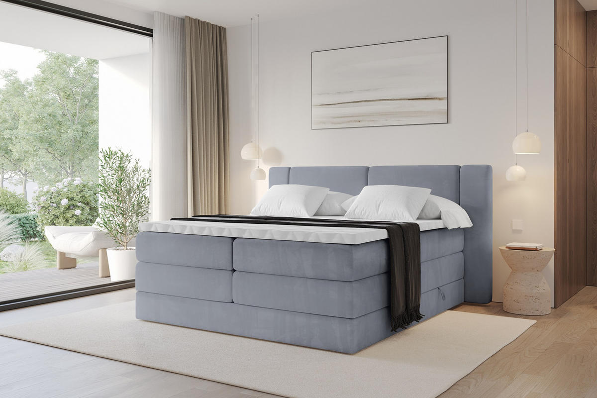 BOXSPRINGBETT mit Matratze H3/H4 - EVON KING - 140x200 cm Grau - Grau, Holzwerkstoff (140/200cm) - ALTDECOR