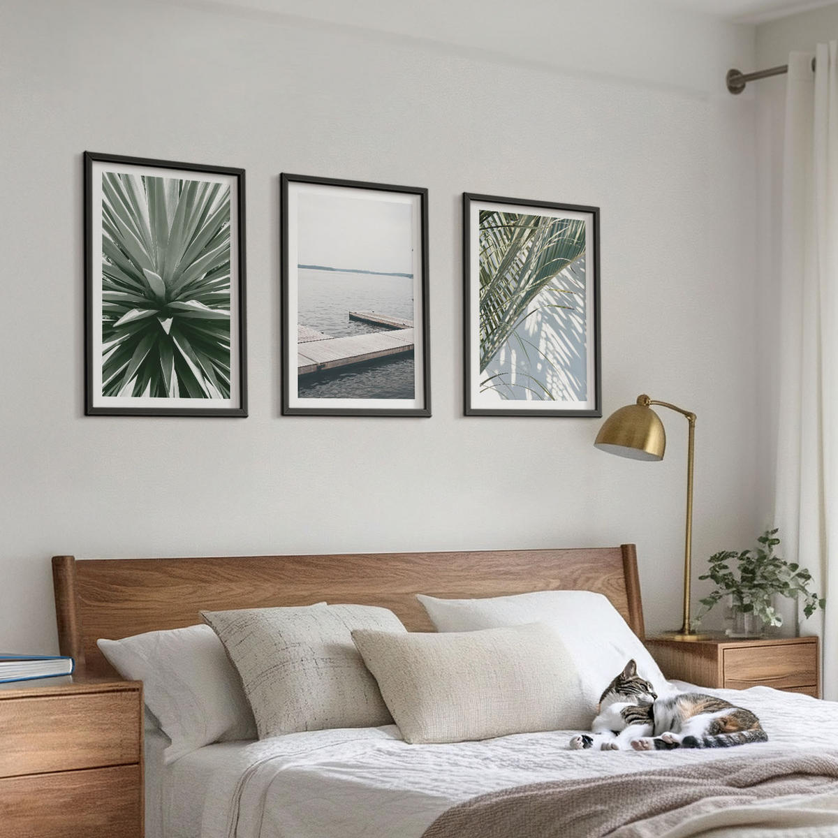 WANDBILDER 3er-Set - 40x60 cm Schwarzer Rahmen - Palmenblätter-Holzbrücke - Schwarz, Kunststoff (40/60cm) - ArtPrintCave