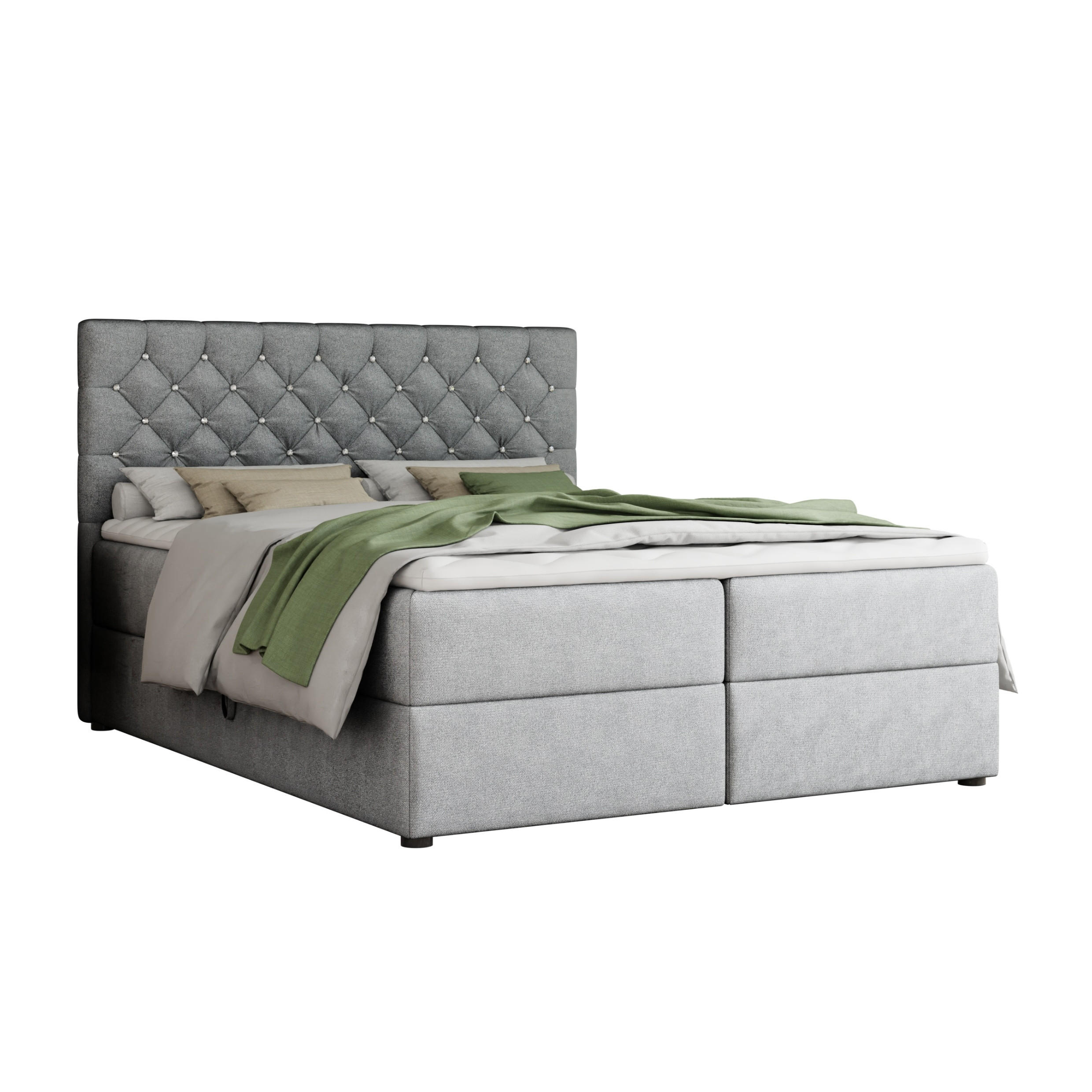 BOXBETT BEST 200/200 Velours Hellgrau mit Bonell-Federkernmatratzen H3 - Hellgrau, Holz/Holzwerkstoff (200/200cm) - Deine Möbel 24