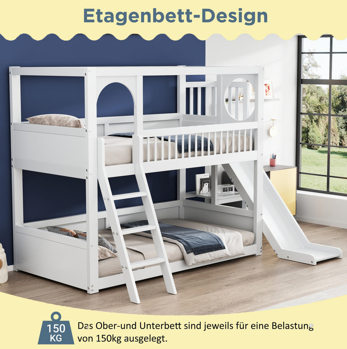 ETAGENBETT 90/200 cm Weiß mit Rutsche und Stauraum aus Kiefer - Weiß, Holzwerkstoff (90/200cm) - OKWISH