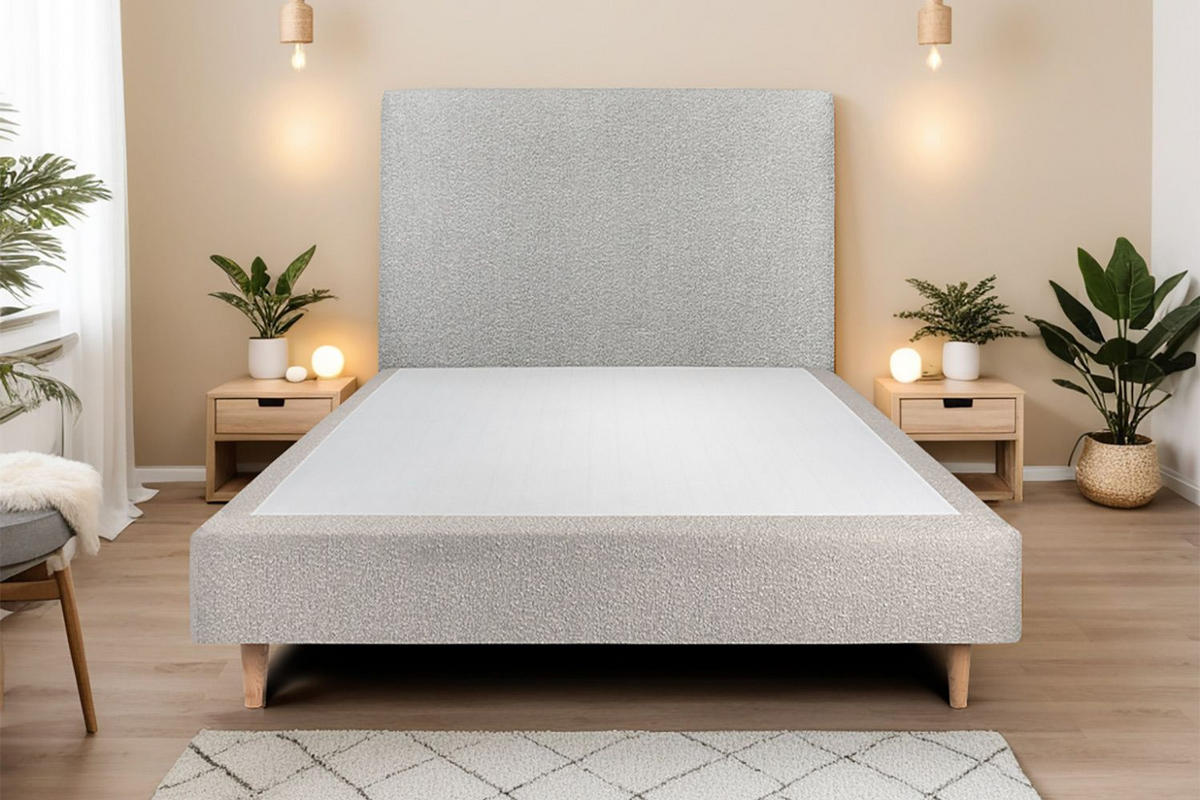 KOPFTEIL gepolstertes – grauer Bouclé-Stoff - 150 cm - Beige/Grau, Holz (150/120/10cm) - Sommeil de Plomb