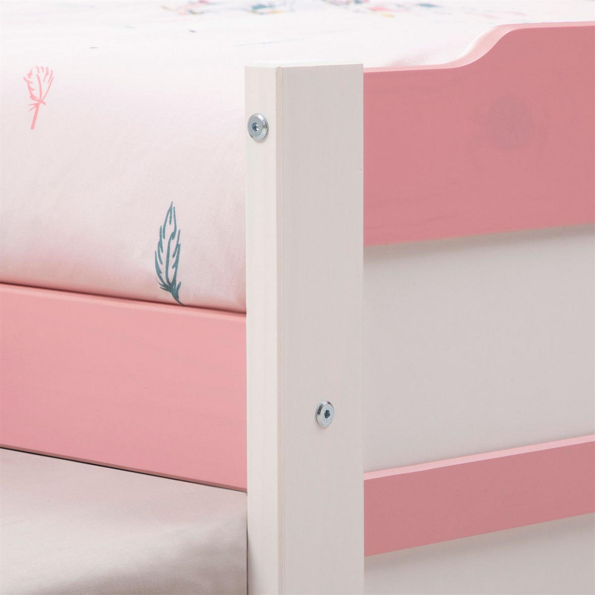 TANDEMBETT LORENA 90X190 CM - Weiß/Rosa, Holz (99/48/195cm) - IDIMEX