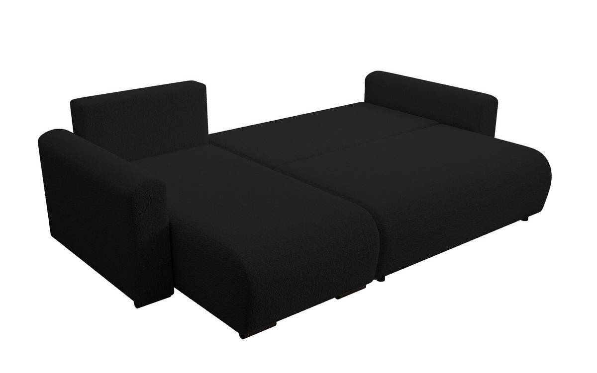 ECKSOFA DORA L, Eckcouch in L-Form mit Schlaffunktion und Bettkasten, Farbe: Schwarz, Bouclé-Stoff, Ottomane Links - Schwarz, Textil (240/143cm) - Storez24
