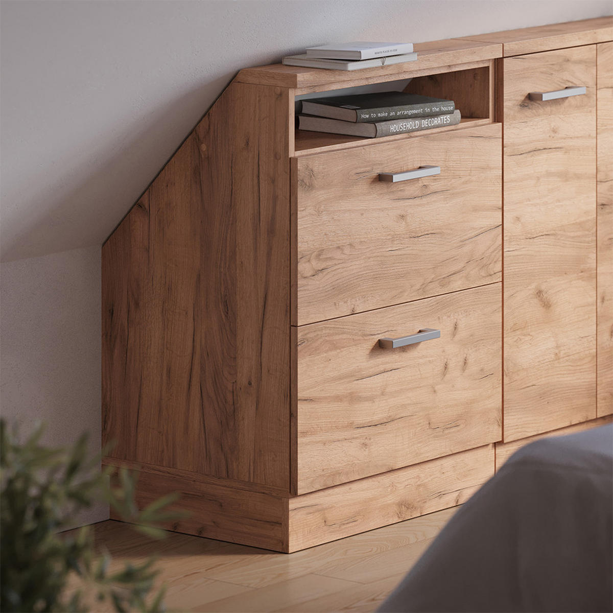 DACHSCHRÄGENSCHRANK Rion Goldkraft Eiche mit 2 Schubladen - Honigeiche, Holzwerkstoff (60/81.6/46cm) - Vicco