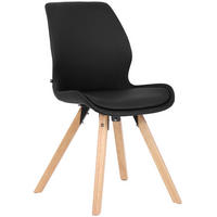 STUHL Lederlook schwarz - Eukalyptusholzfarben/Schwarz, Holz/Textil (49/87/58cm) - CLP