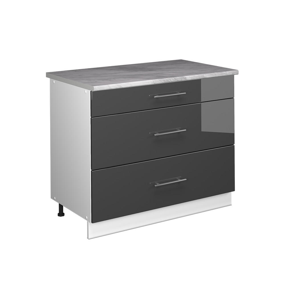 KÖKSUNDERSKÅP Fame-Line, Antracit högblank/Vit, 100 cm, AP Marble Svart högglans, Vit 82/100/60 cm