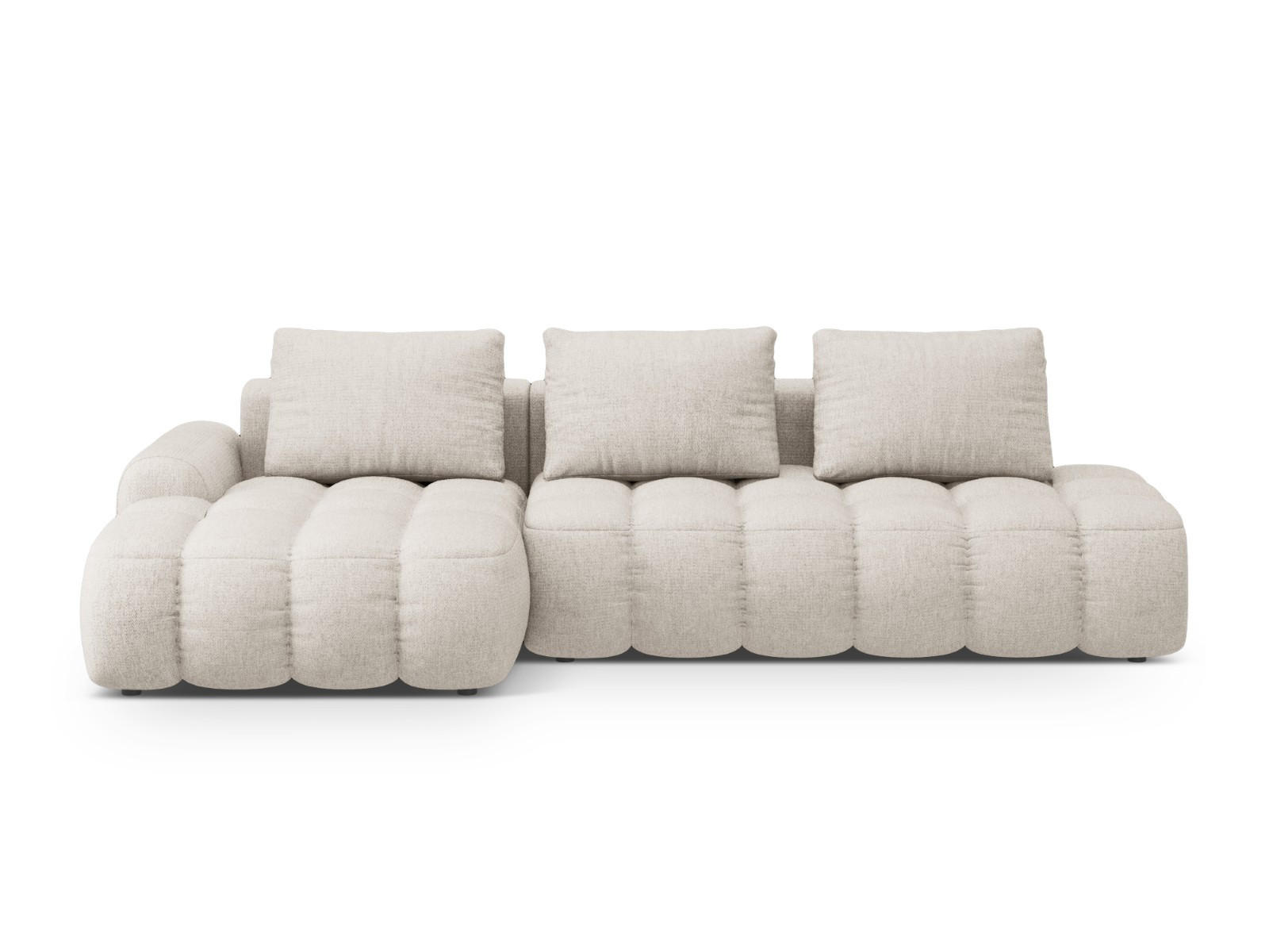 AUSKLAPPBARES-ECKSOFA links mit Container Linz aus strukturiertem Stoff beige 3 Sitzplätze - Beige, Textil (142/275cm) - Cosmopolitan Design