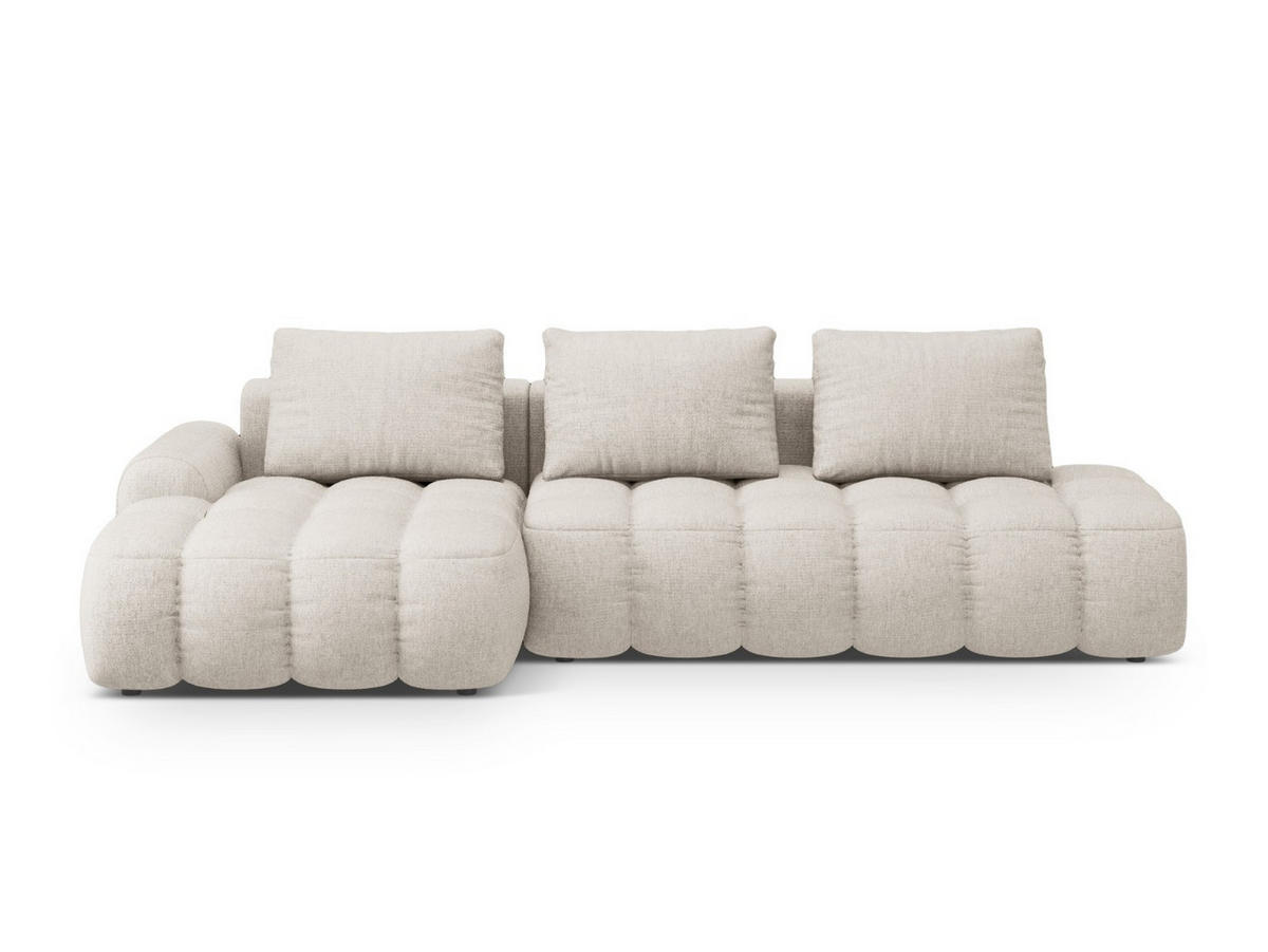 AUSKLAPPBARES-ECKSOFA links mit Container Linz aus strukturiertem Stoff beige 3 Sitzplätze - Beige, Textil (142/275cm) - Cosmopolitan Design