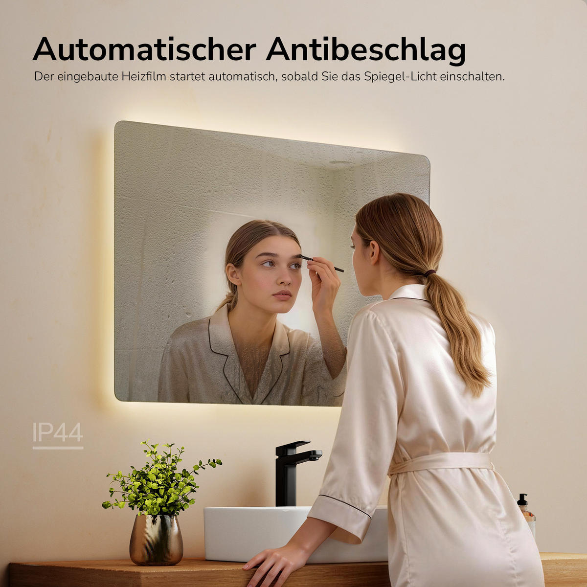 BADSPIEGEL mit Touch-Bedienung Beleuchtung Rechteckig 70/50 cm - Weiß, Glas (50/3/70cm) - EMKE