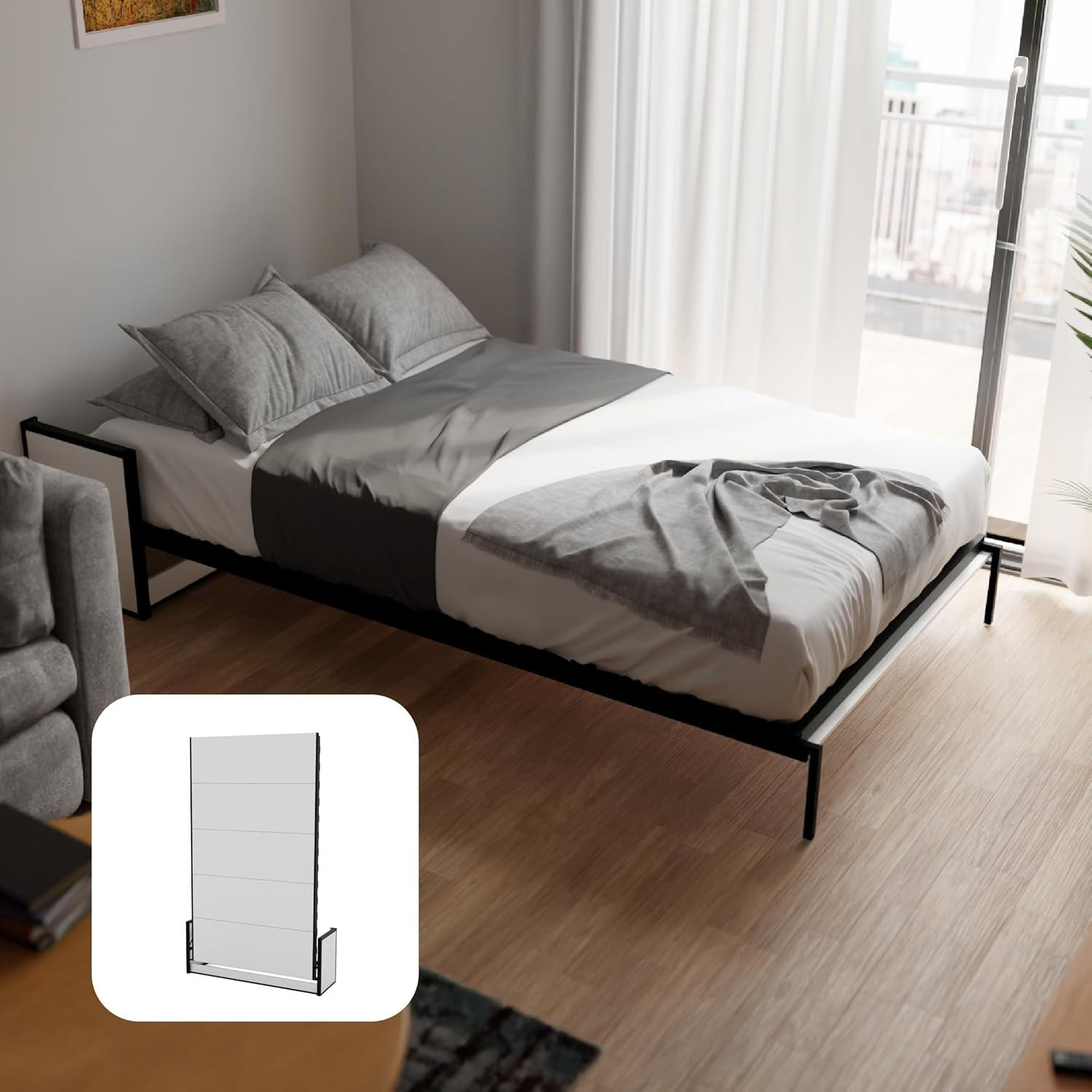 SCHRANKBETT Murphy Studio 120x200 Vertikal, mit Gasdruckfeder-Mechanismus - Schwarz/Graphitfarben, Holzwerkstoff/Metall (120/200cm) - WallBedKing