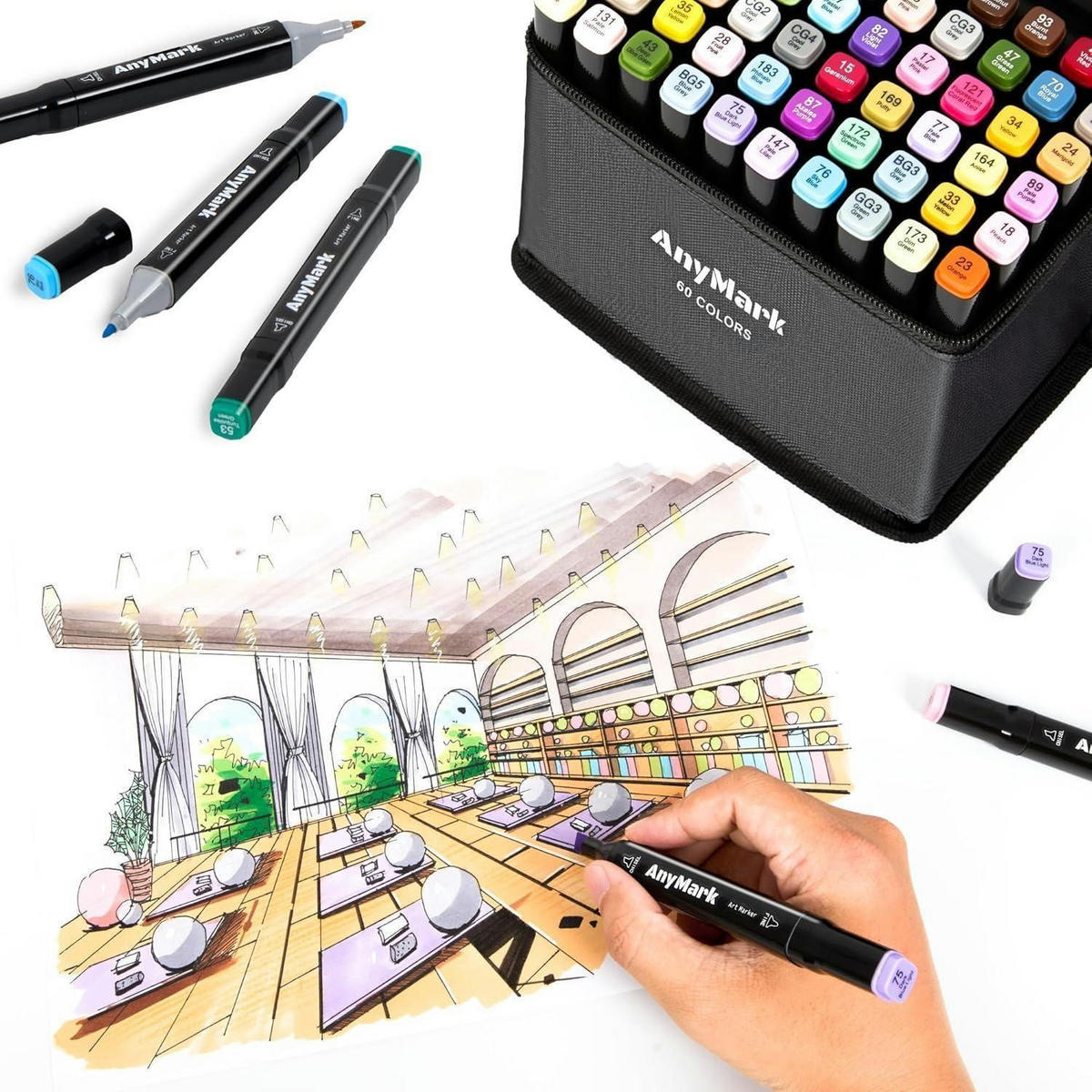 MARKER Set 48 Farben Doppelspitze mit Meißel- und Feinspitze - Multicolor, Kunststoff (11/16/15cm)