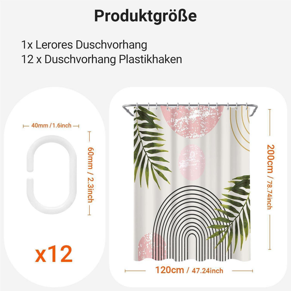 DUSCHVORHANG Rosa Blätter Linie 120 x 200 cm - Multicolor, Textil (120/200cm)