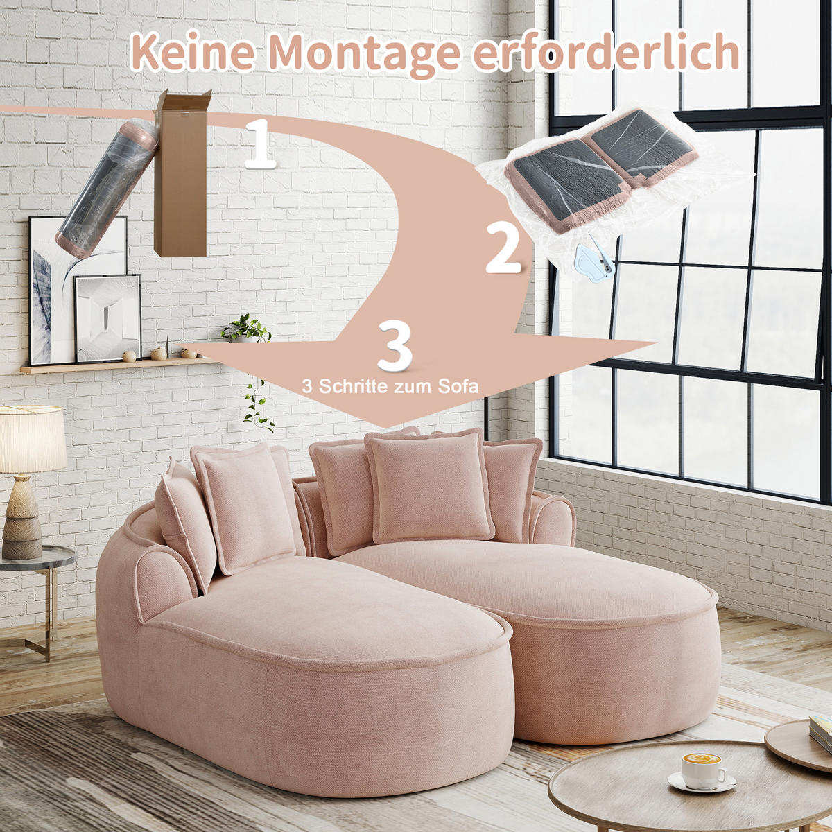 2-SITZER Sofa 184×164×67 cm aus Chenille-Stoff rahmenlos multifunktional, rosa - Rosa, Textil (164/67/184cm)