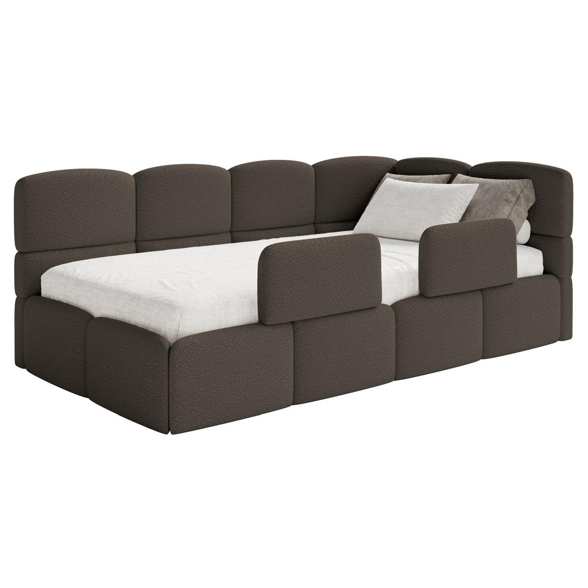 JUGENDBETT Cloudy rechts mit Matratze und Rausfallschutz Bouclé Braun - Braun, Kunststoff/Textil (90/200cm) - Selsey