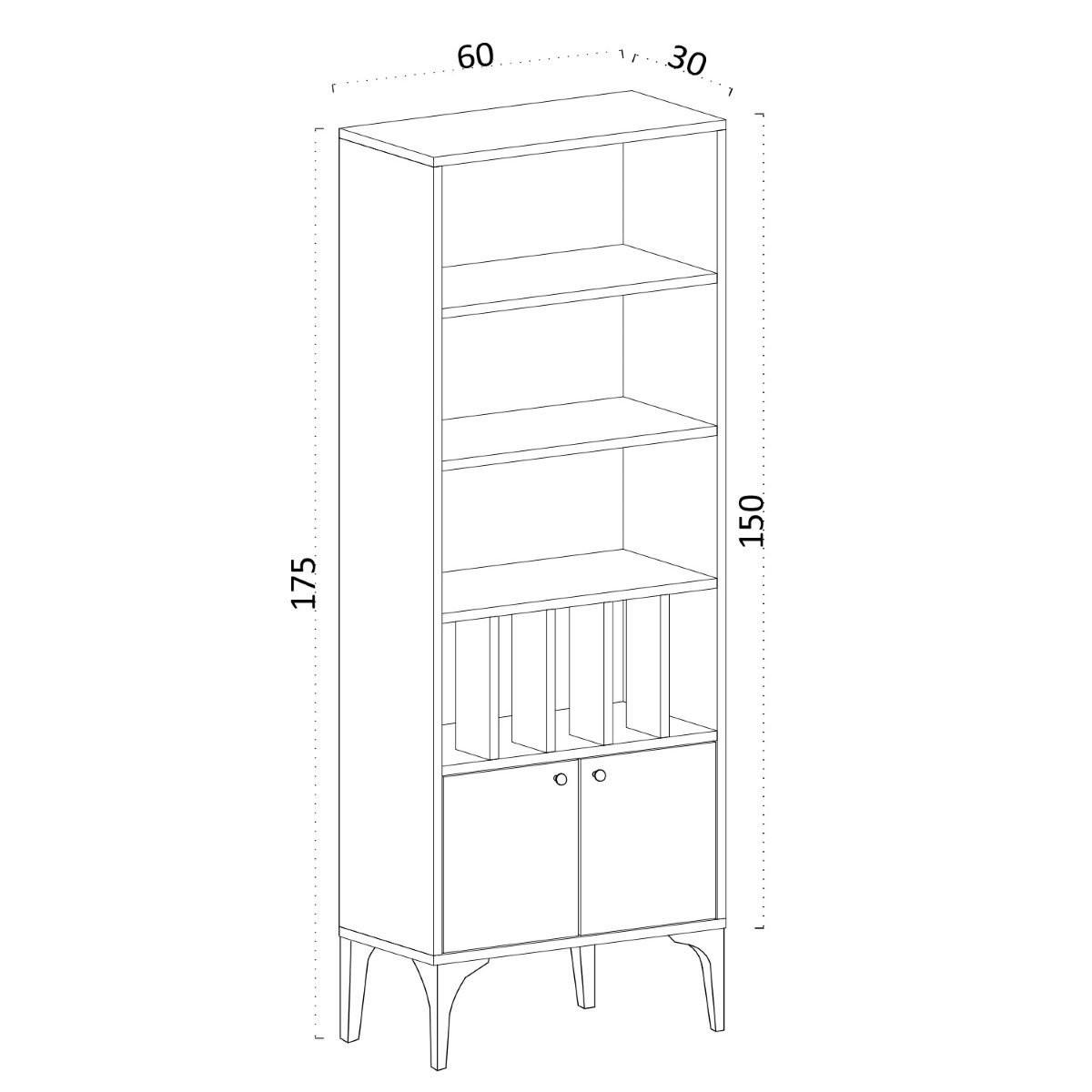 REGAL Bücherregal 8 Regale 2 Türen Eiche Saphir Dekor H175 cm - Pollux - Apfelbaumfarben, Holzwerkstoff (30/175/60cm) - Calicosy