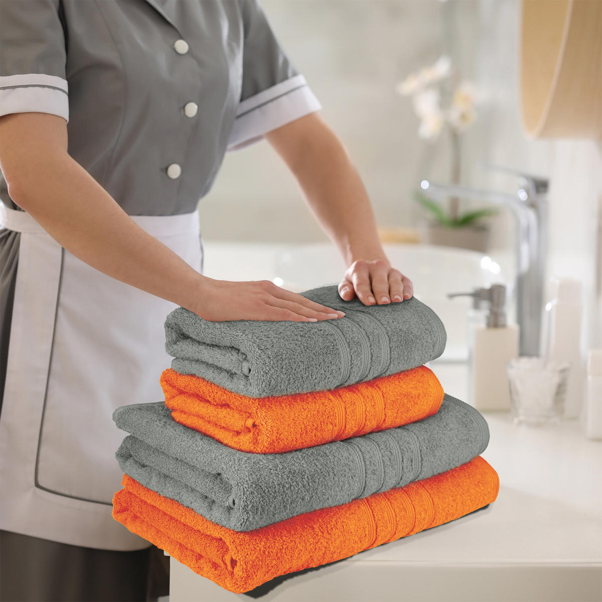 HANDTUCH Set London 4-teilig, 2x Handtuch 50x100 + 2x Duschtuch 70x140 Grau - Orange - Orange/Grau, Textil (70/140cm) - Lashuma