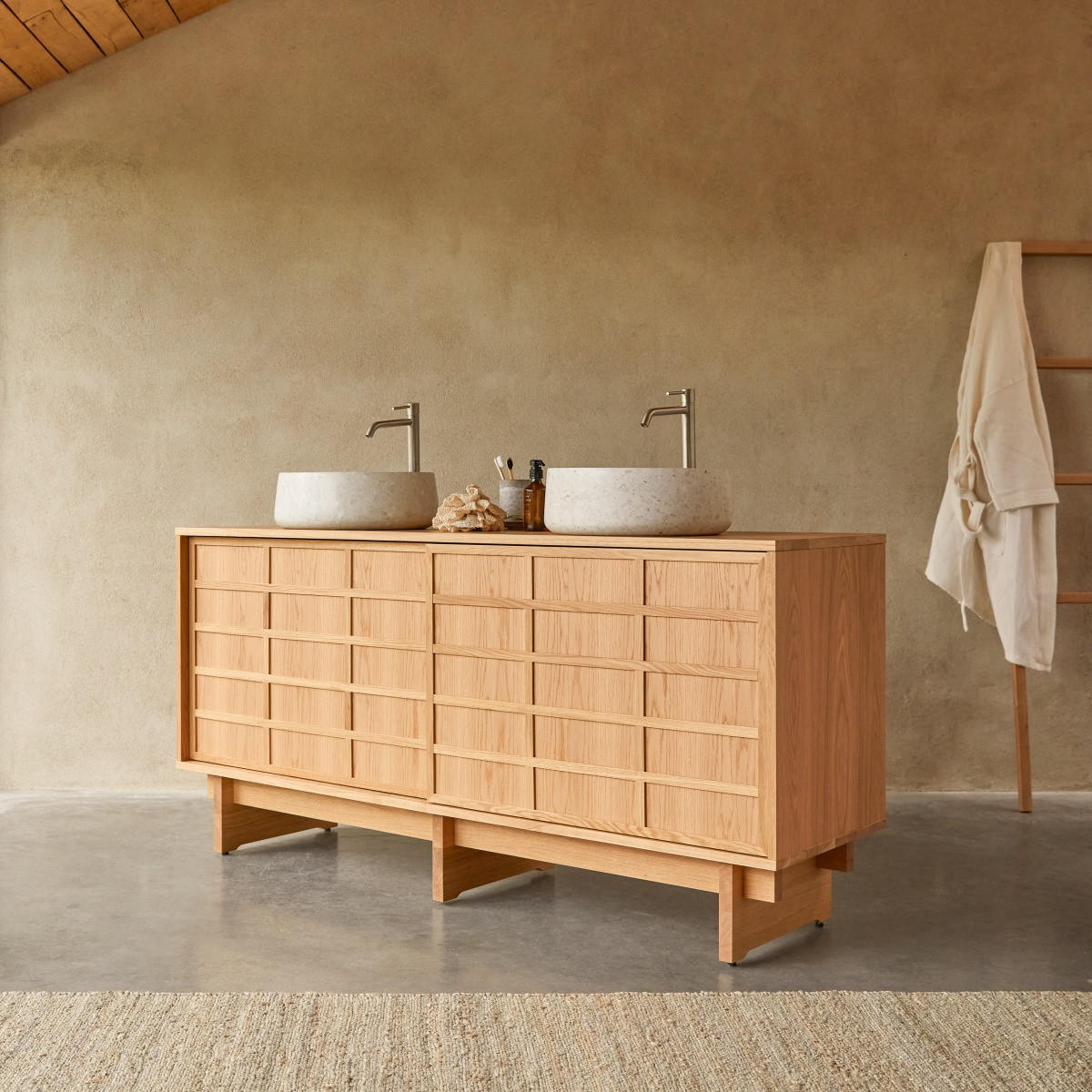 BADEZIMMERMÖBEL Miu Natur aus Eiche - Naturfarben, Holz (170/82/48cm) - Tikamoon