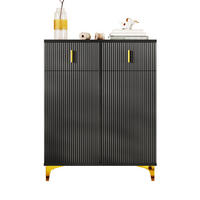 SCHUHSCHRANK mit 2 Schubladen und 2 Türen, strukturierte Paneele mit vergoldeten Akzenten, 83/35/101 cm, Schwarz - Schwarz, Holzwerkstoff (83/35/101cm) - Redom