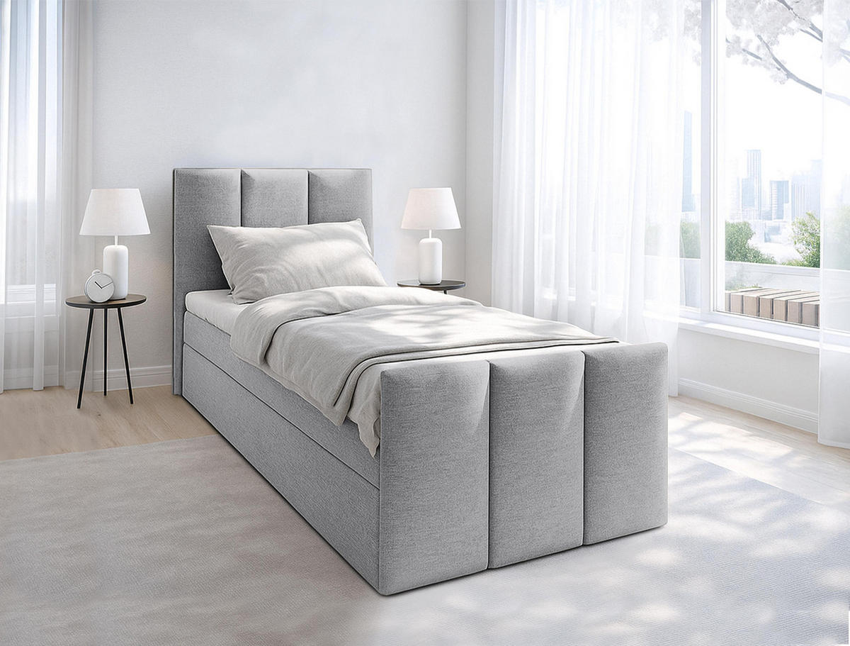 BOXBETT LEVENTE 80x200 cm mit Bettkasten und Matratze - Grau - Schwarz/Grau, Holz/Holzwerkstoff (80/200cm) - AX Living