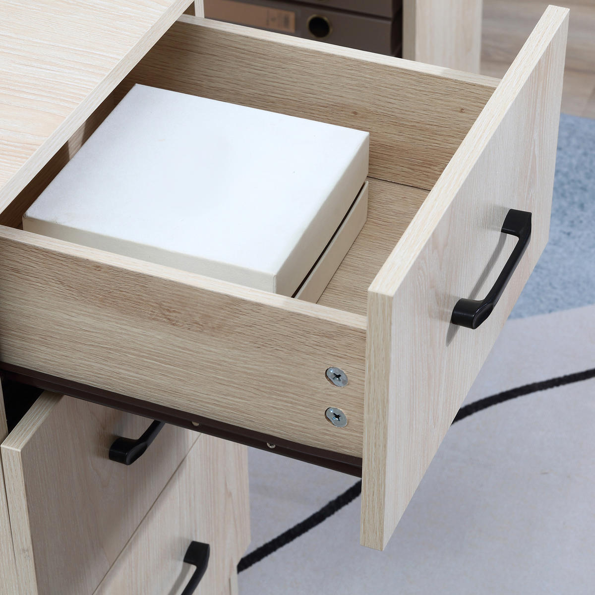 SCHREIBTISCH DE-14868 mit 3 Schubladen & 3 Regalböden Holzoptik - Naturfarben, Holzwerkstoff (120/49/72cm) - ComfortXL