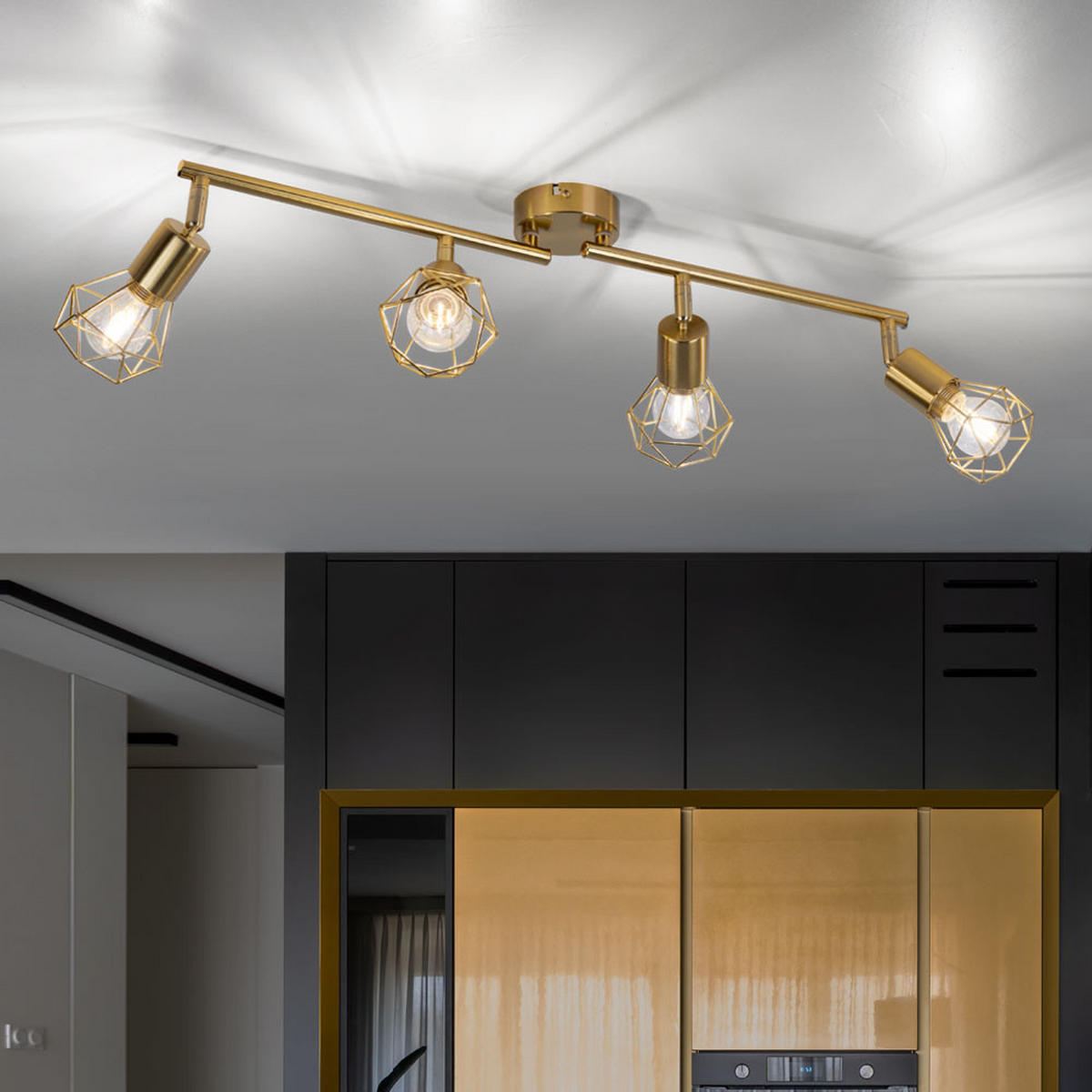 LED DECKENLEUCHTE Metall Gold 4-Flammig Gitter - Goldfarben, Metall (60/8/19.5cm) - Globo Lighting