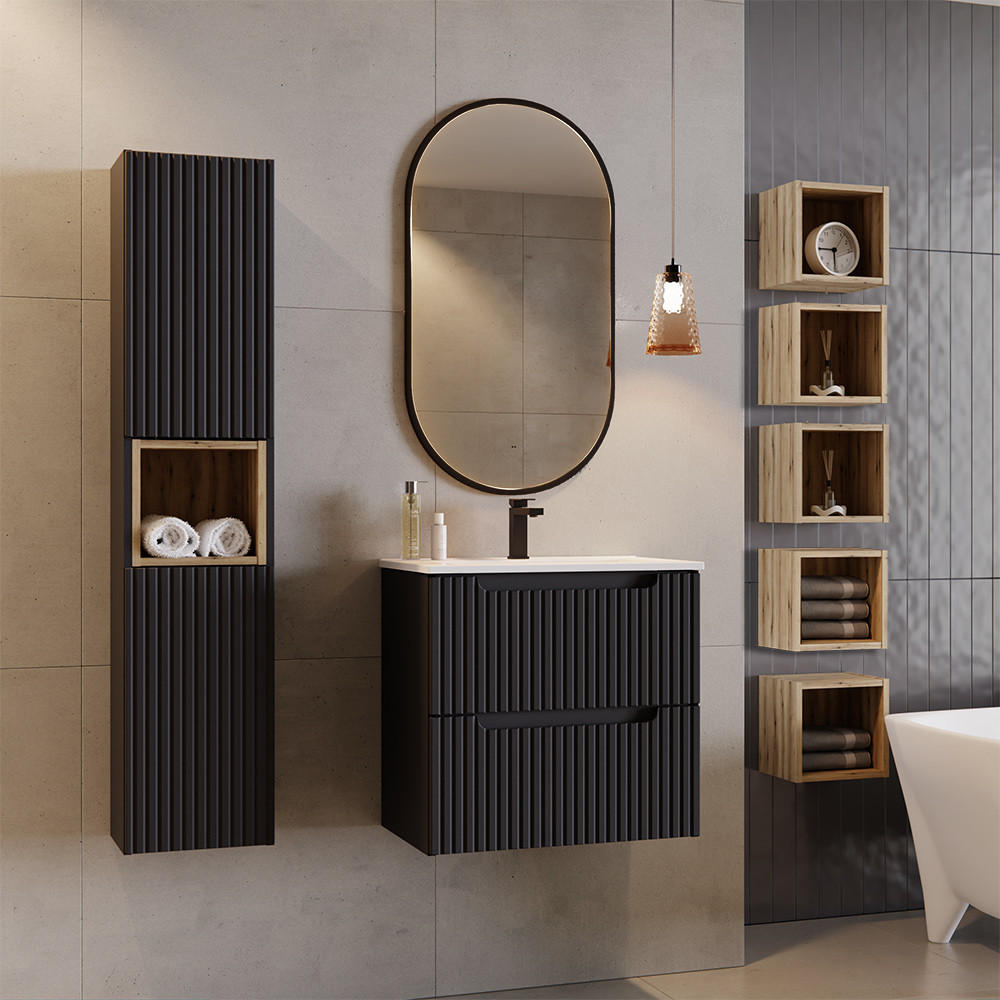 BADMÖBEL-SET 8-TLG. Newport-56 - Schwarz, Holzwerkstoff (180/200/40cm) - Lomado