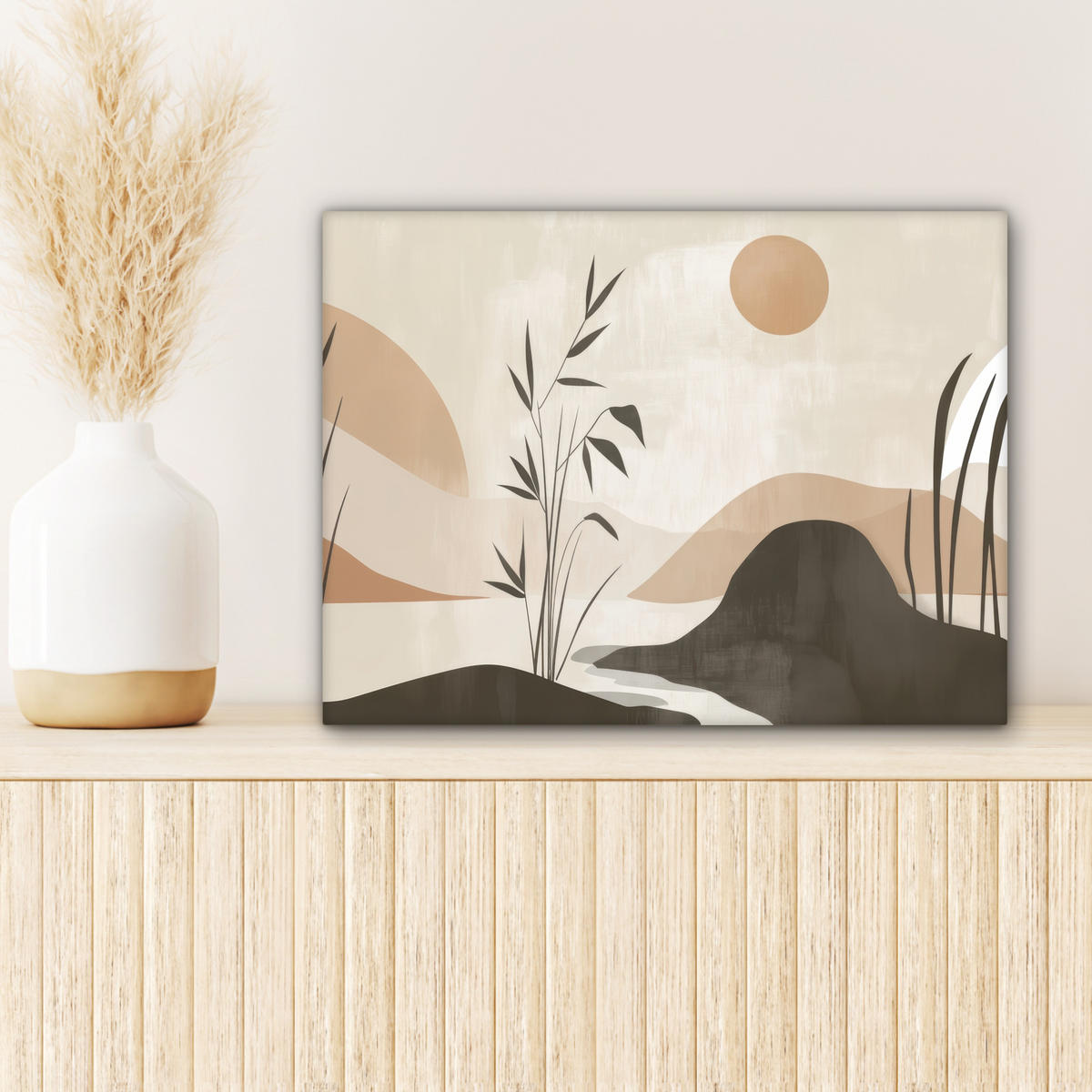 LEINWANDBILD Japandi - Landschaft - Beige 40x30 cm - Cognac, Textil (40/30cm) - MuchoWow