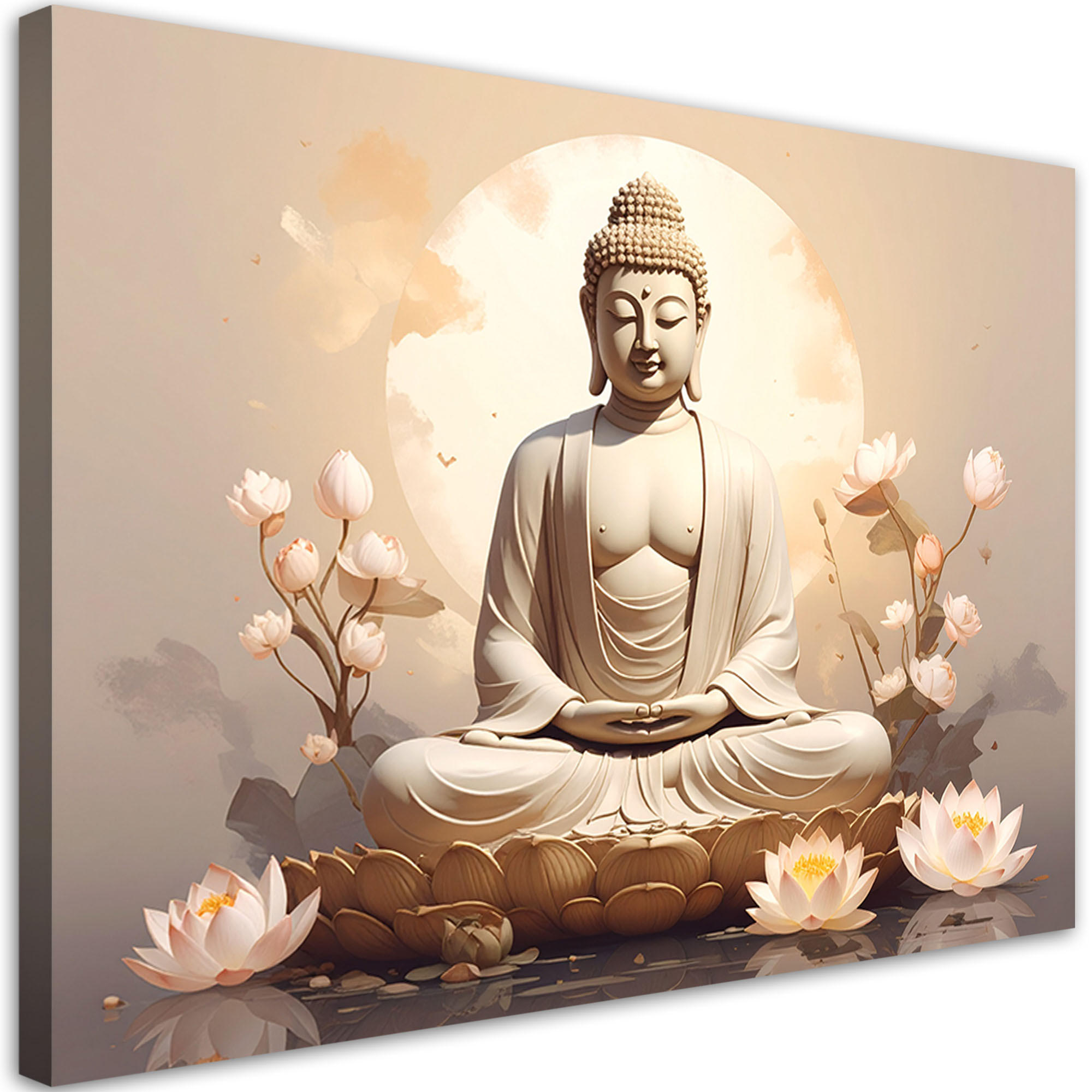 LEINWANDBILD, Buddha in Meditation in einer friedvollen harmonischen Komposition - Beige, Textil (60/40cm) - Feeby