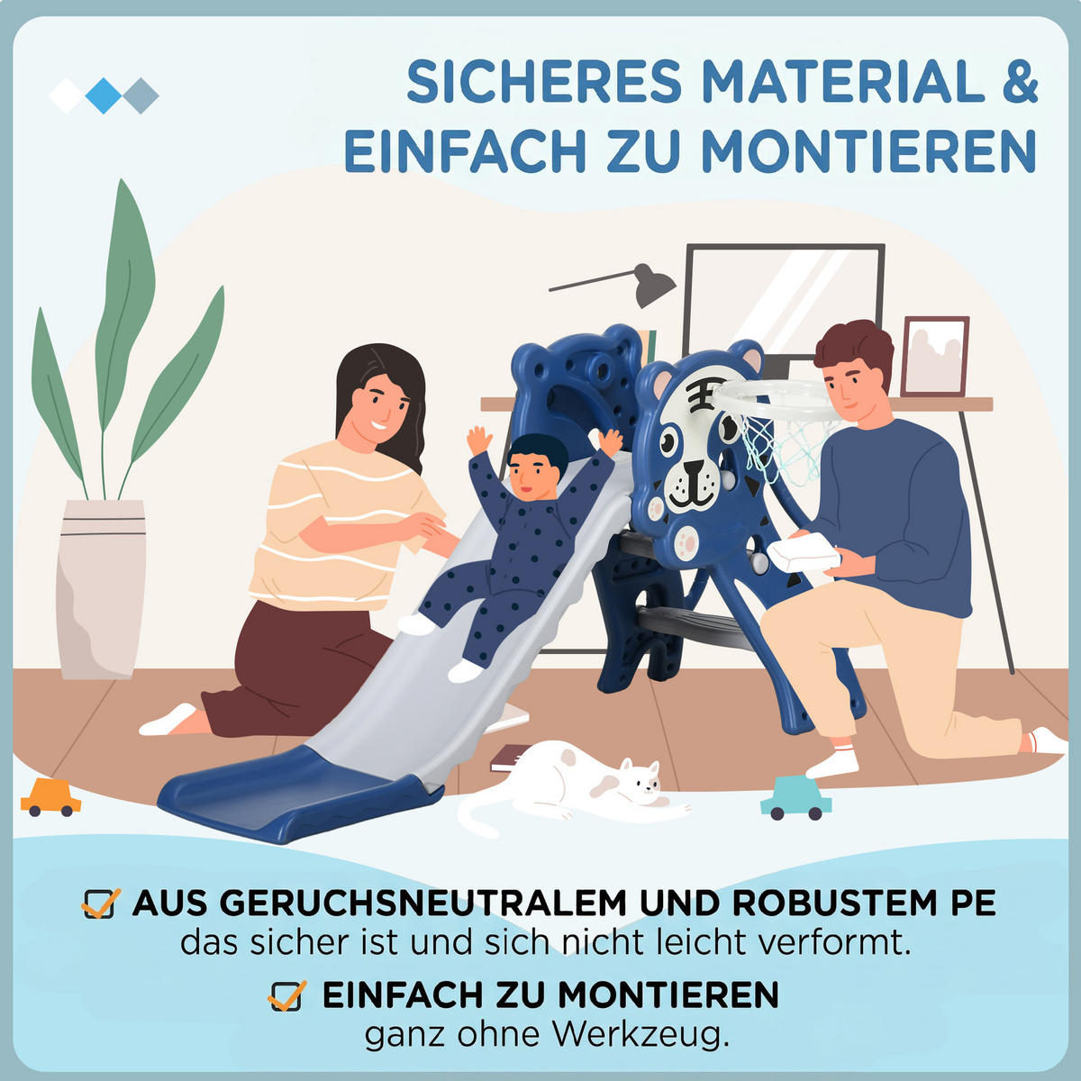 KINDERRUTSCHE PE Blau - Blau, Kunststoff (60/70/133cm) - AIYAPLAY
