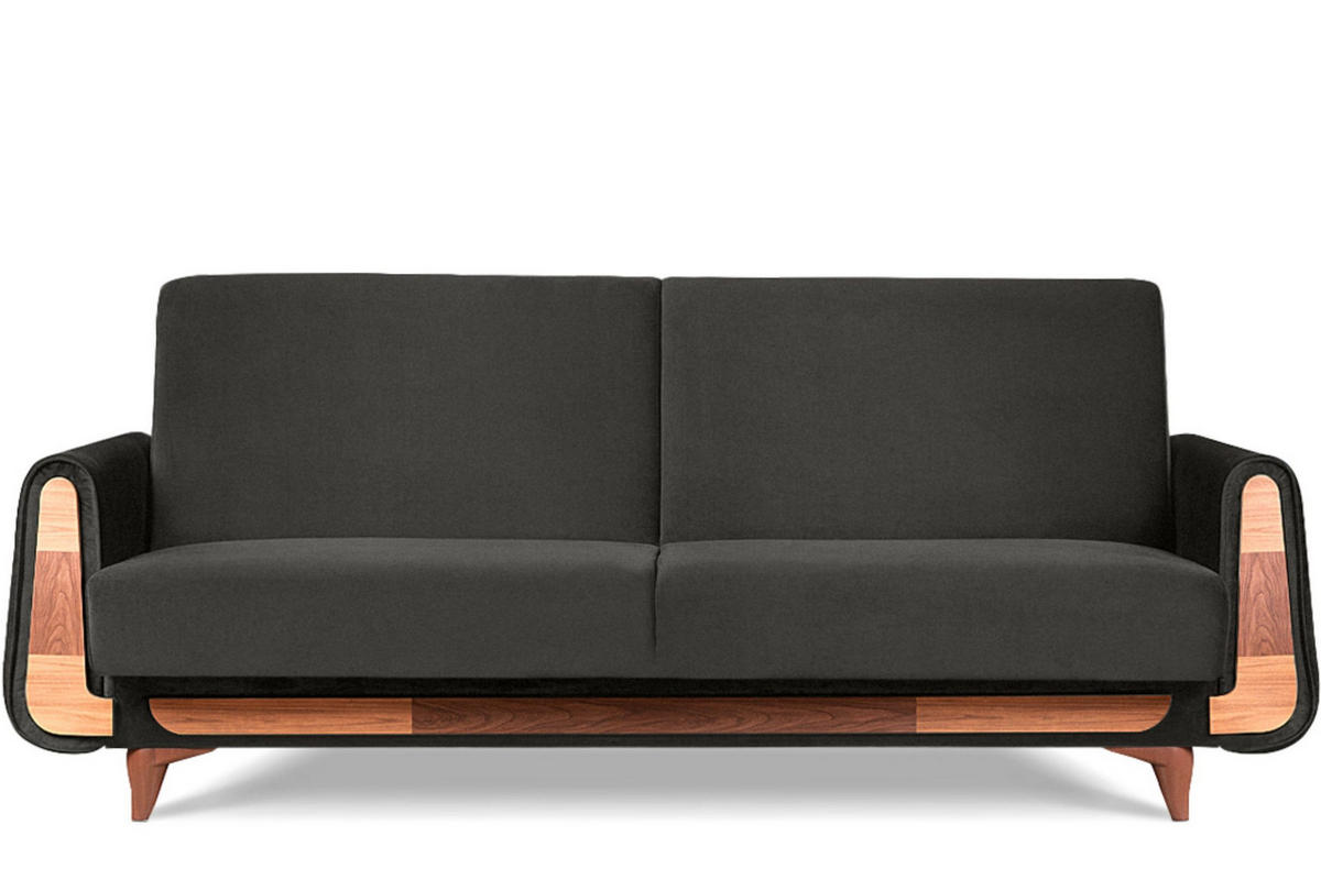 3-SITZER SCHLAFSOFA GUSTAVO mit Armlehnen, anthrazit - Anthrazit/Braun, Textil (230/98/98cm) - KONSIMO®