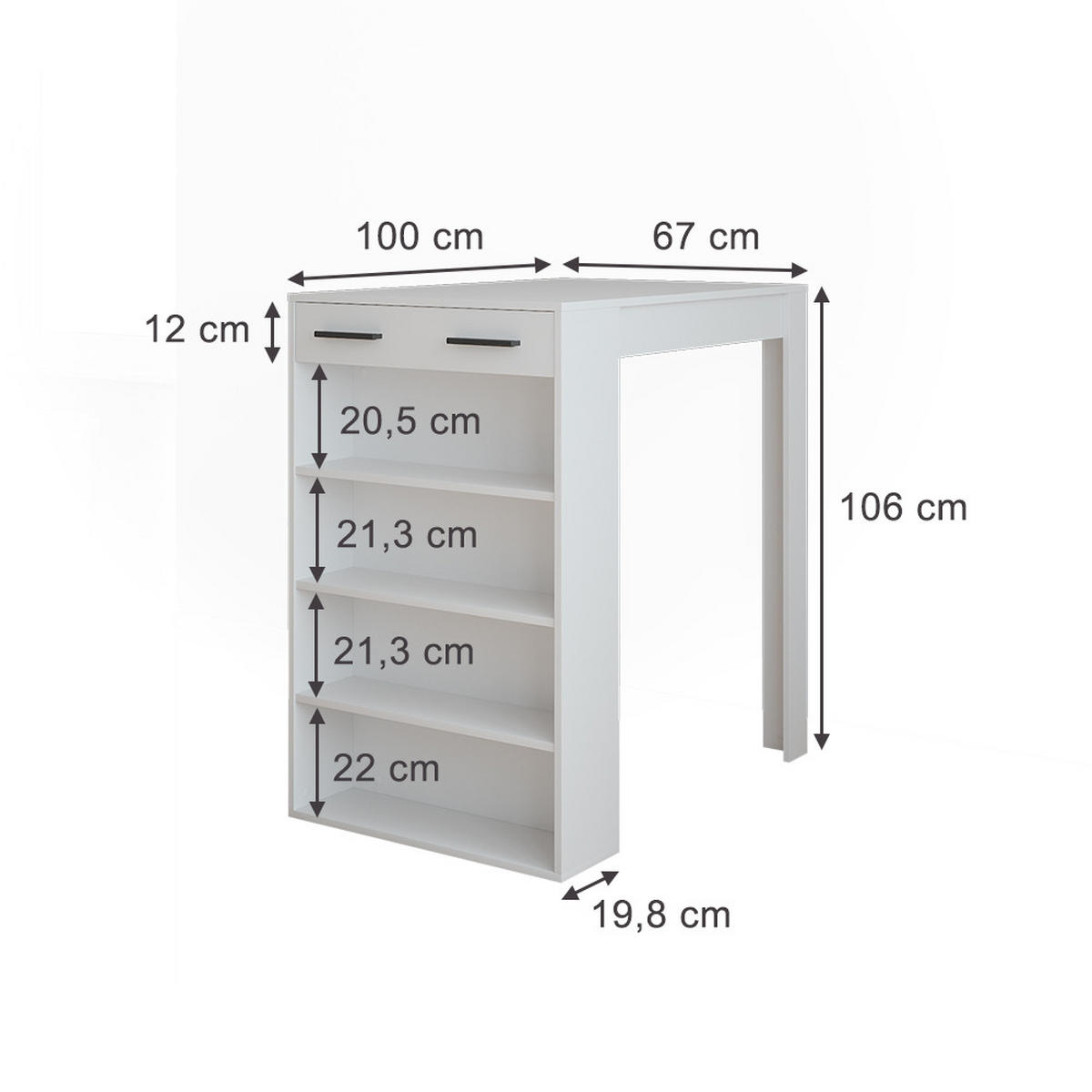 BAROVÝ STŮL Repose Bílá - bílá, kompozitní dřevo (100/67/106cm) - Vicco
